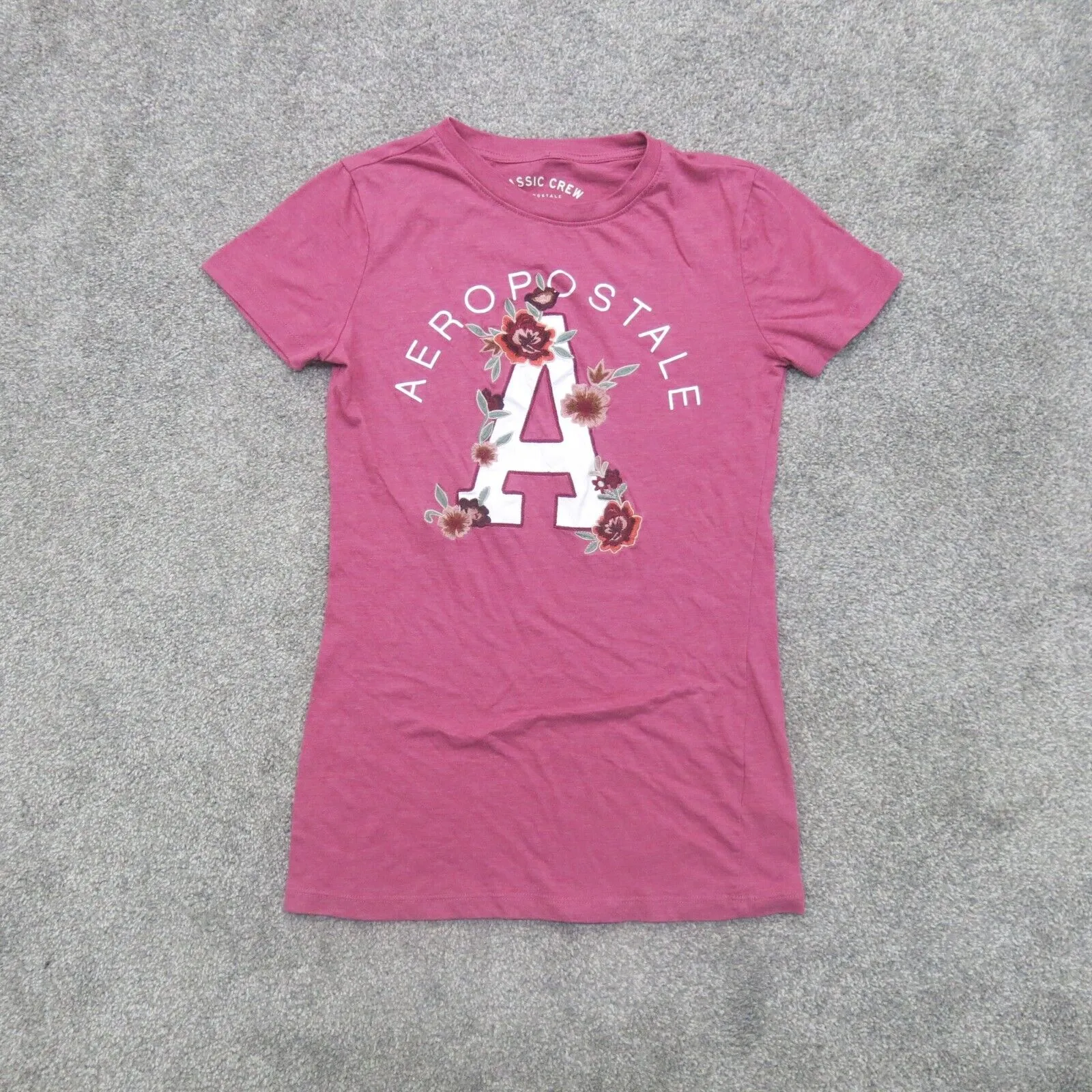 Aeropostale Classic Crew Women T Shirt Top Crew Neck Short Sleeve Pink SZ Small