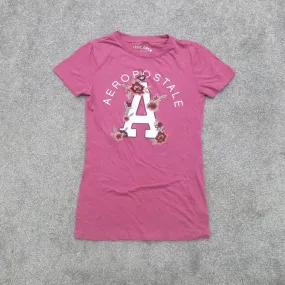 Aeropostale Classic Crew Women T Shirt Top Crew Neck Short Sleeve Pink SZ Small