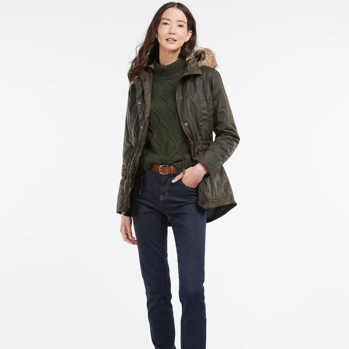 Barbour Kelsall Waxed Cotton Parka Jacket in Olive
