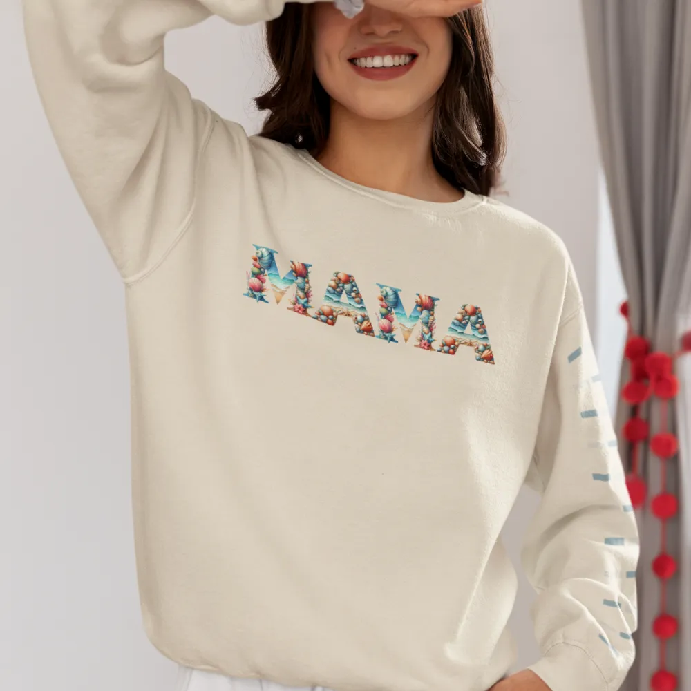 Beachy "MAMA" Sweatshirt – Cozy Gift for Mom, Starfish Sleeve