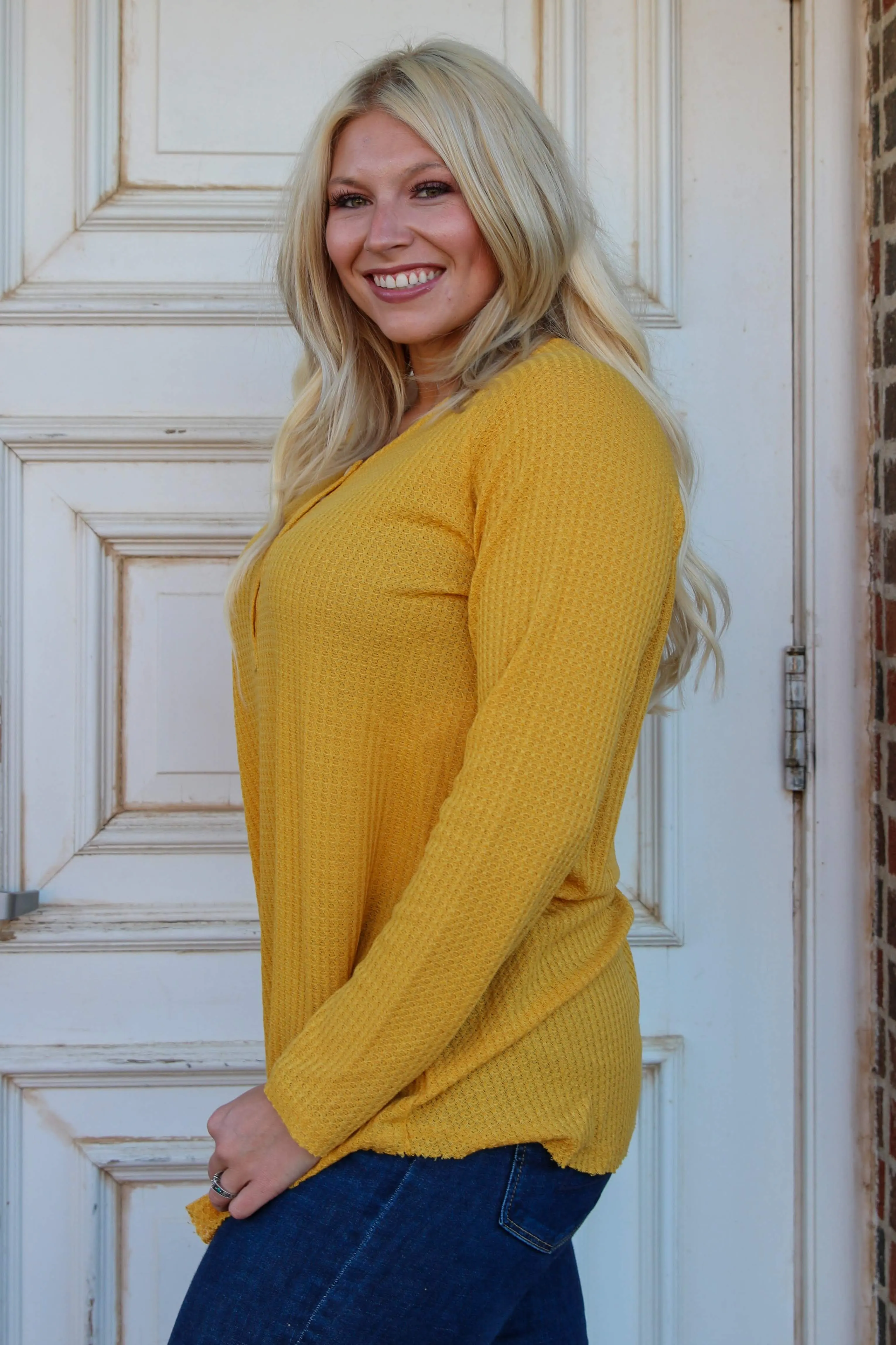 Bianca Mustard Waffle Knit Top