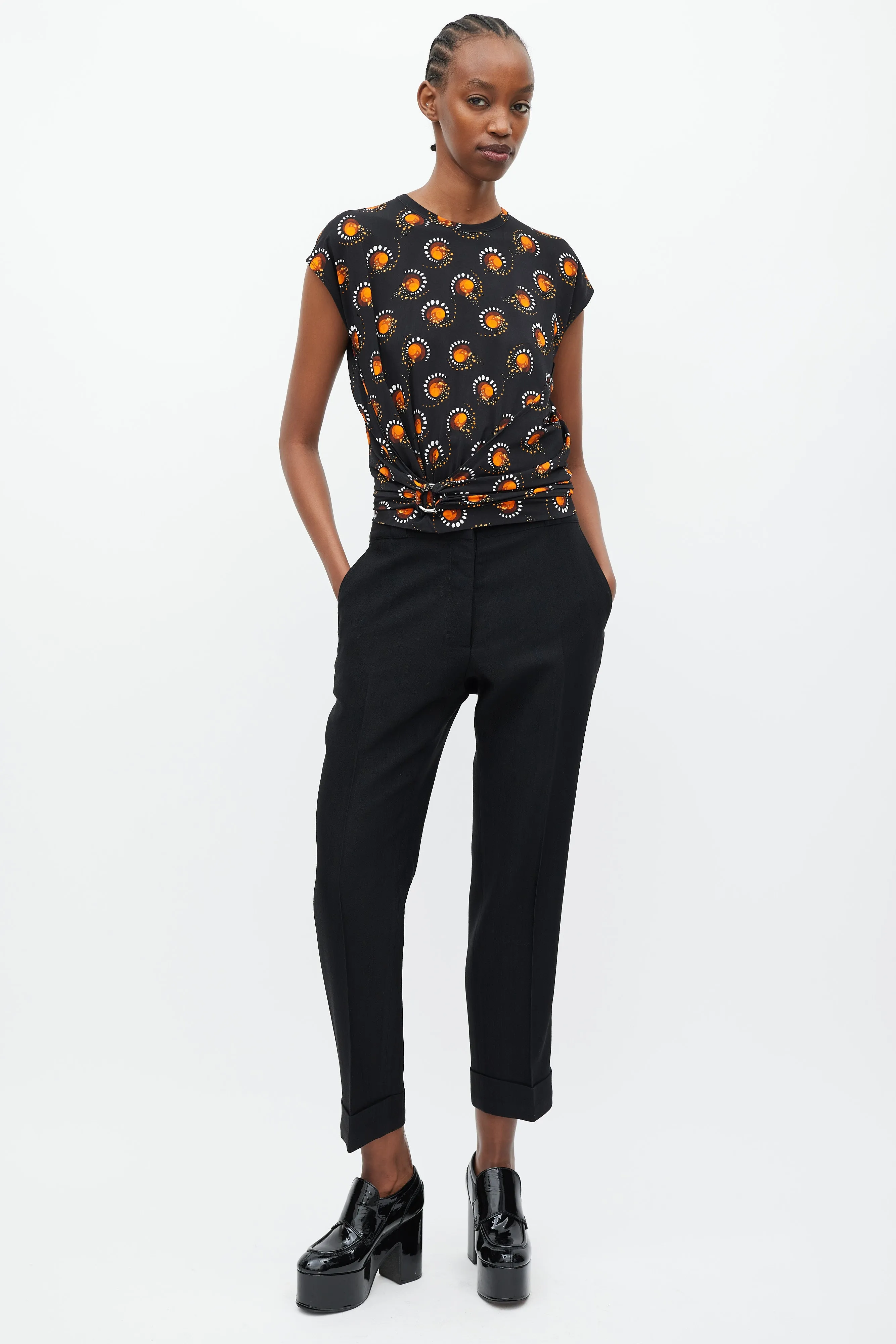 Black & Orange Graphic Print O-Ring T-Shirt