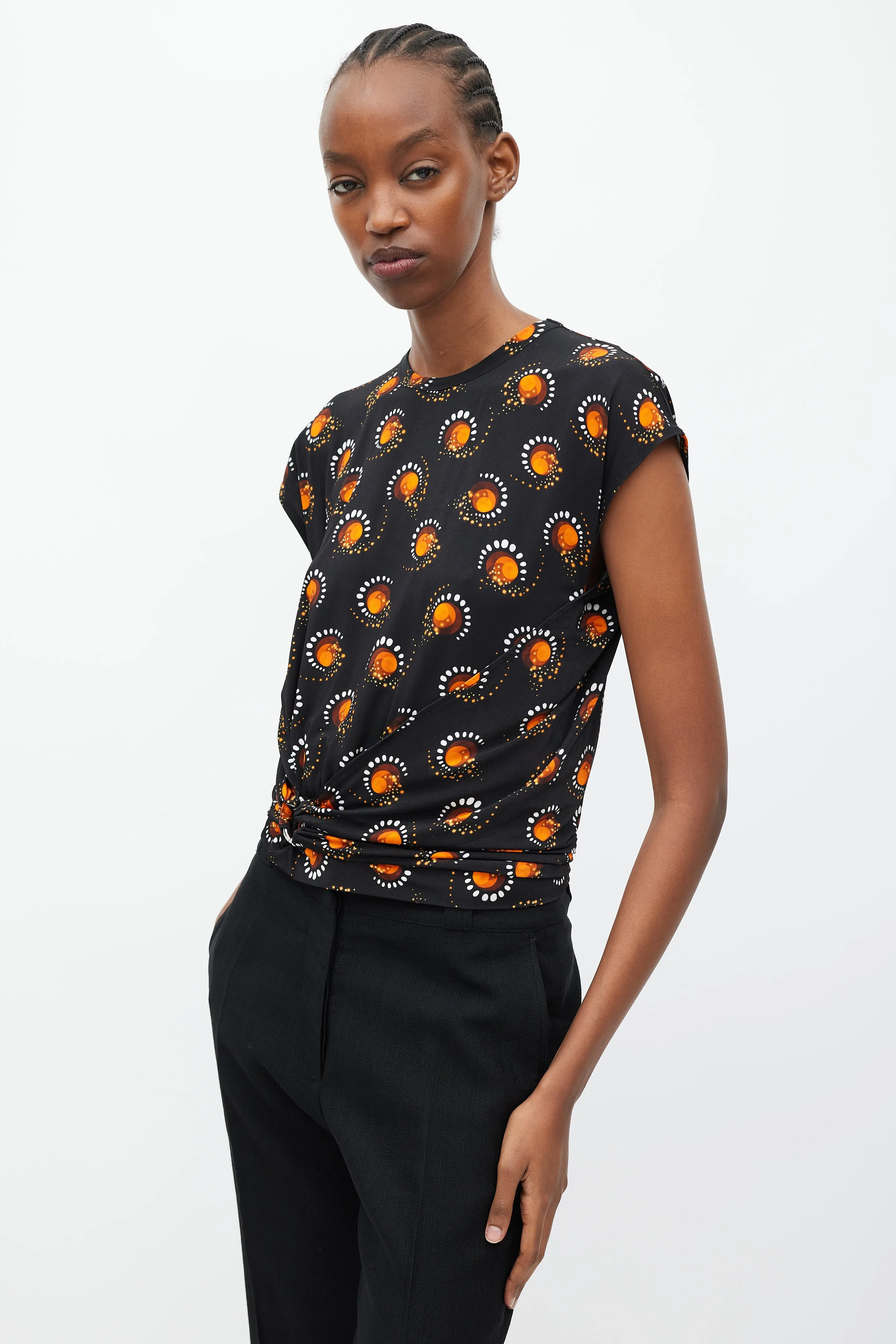 Black & Orange Graphic Print O-Ring T-Shirt