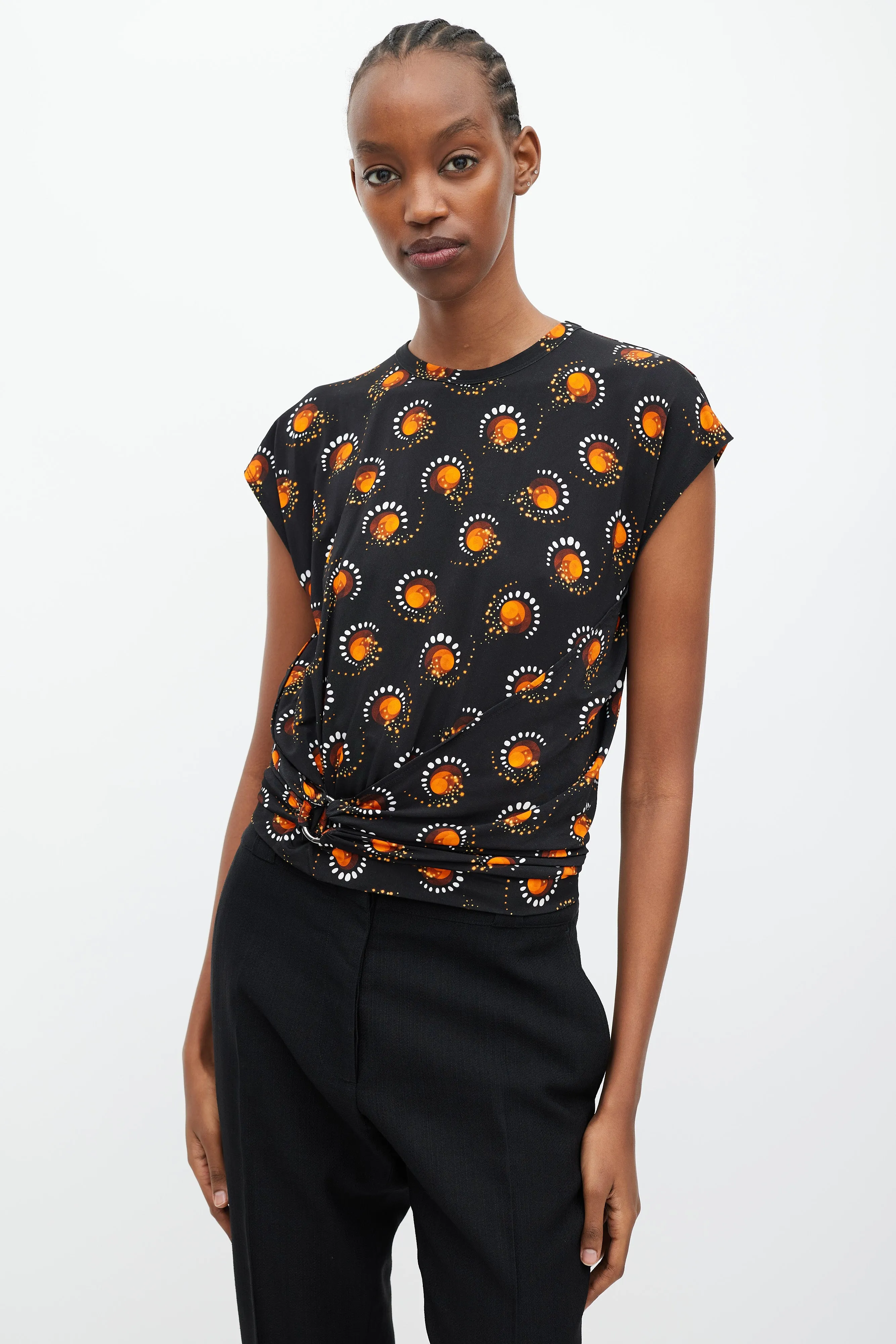 Black & Orange Graphic Print O-Ring T-Shirt
