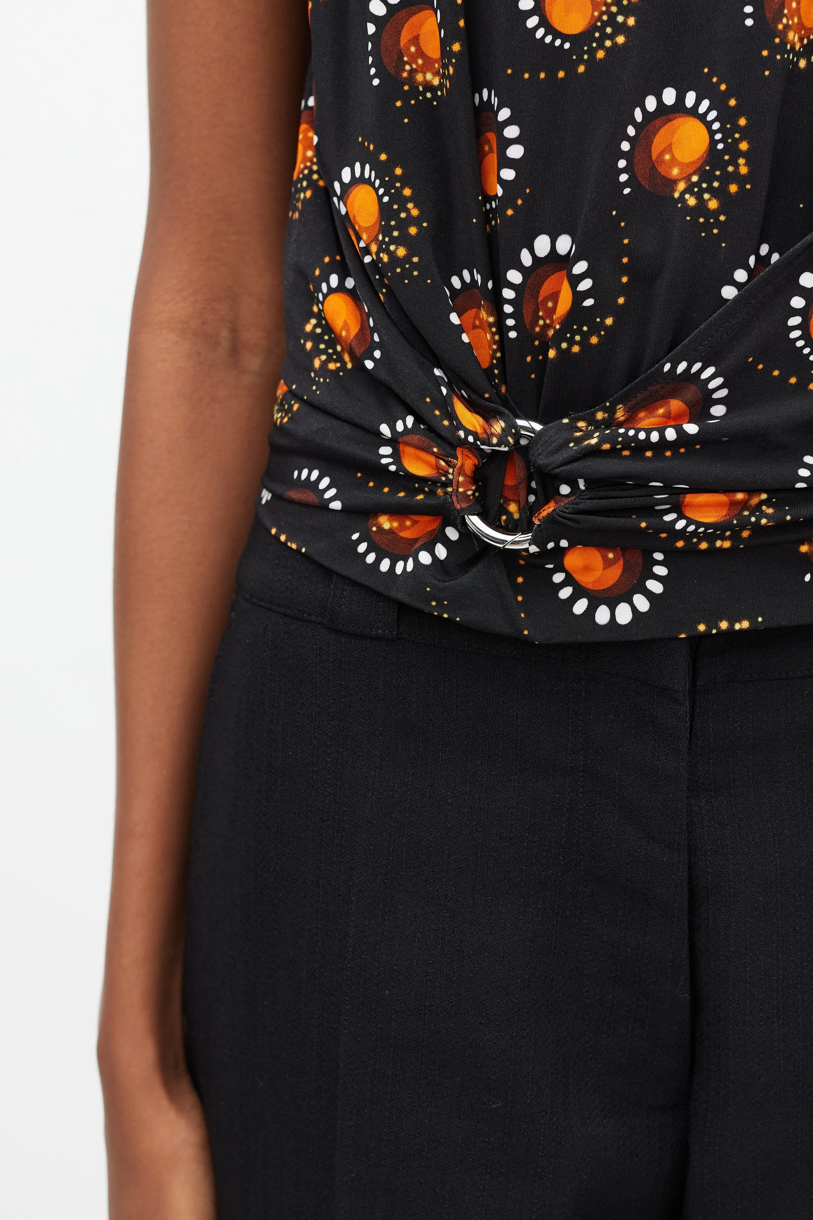 Black & Orange Graphic Print O-Ring T-Shirt