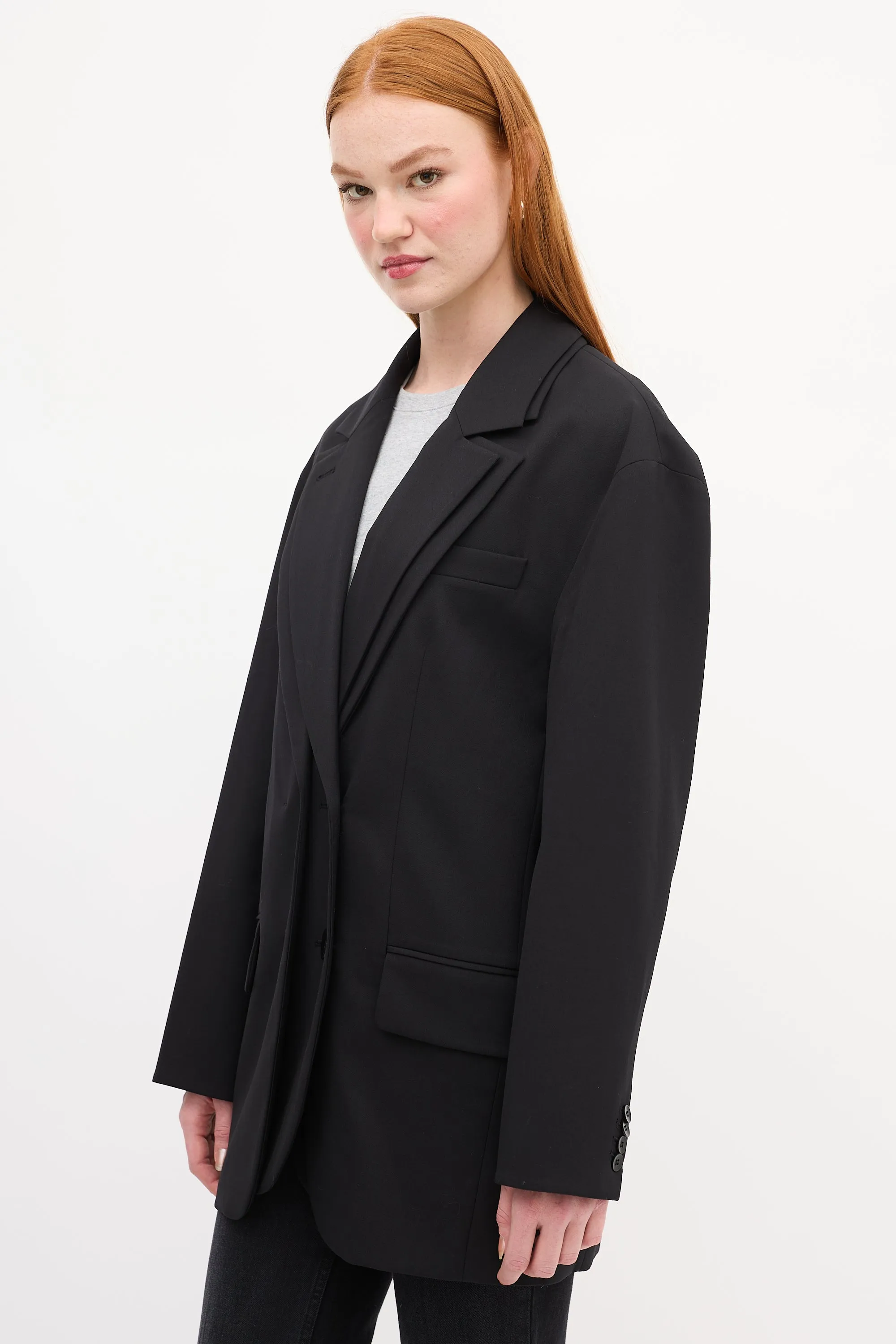 Black Wool Double Layer Liam Blazer
