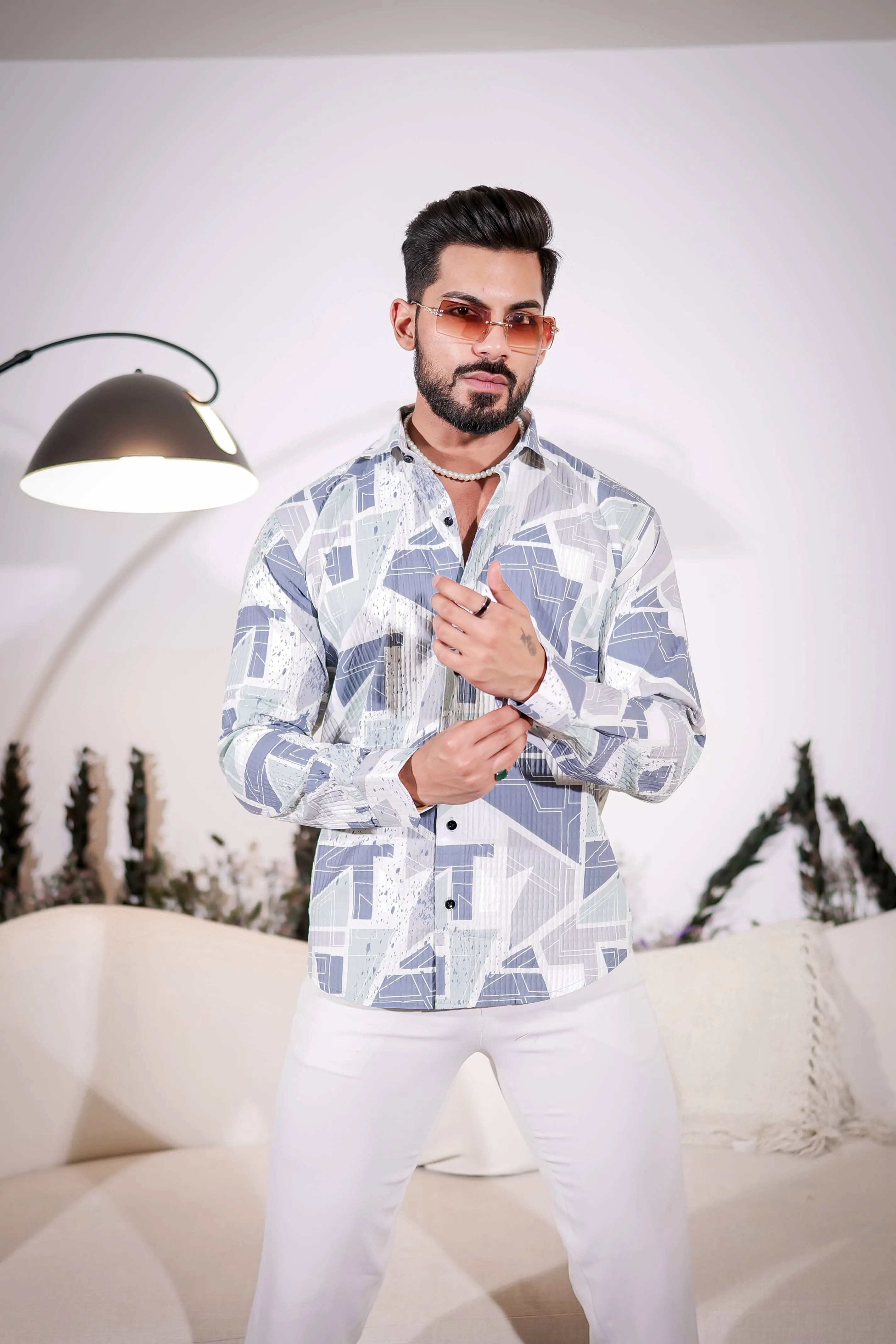 Bluish Grey Multicolor Imported Premium Shirt for Men's
