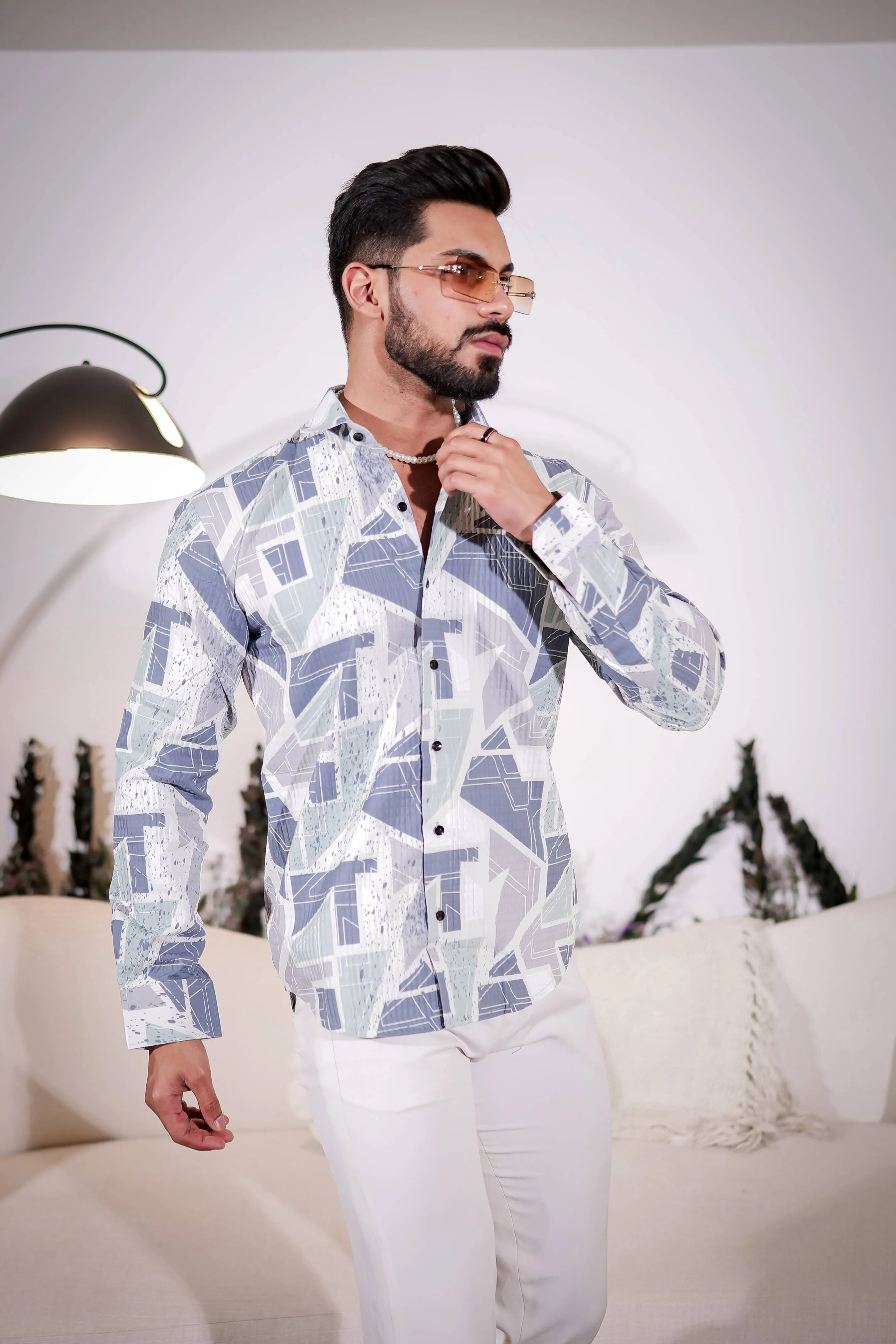 Bluish Grey Multicolor Imported Premium Shirt for Men's