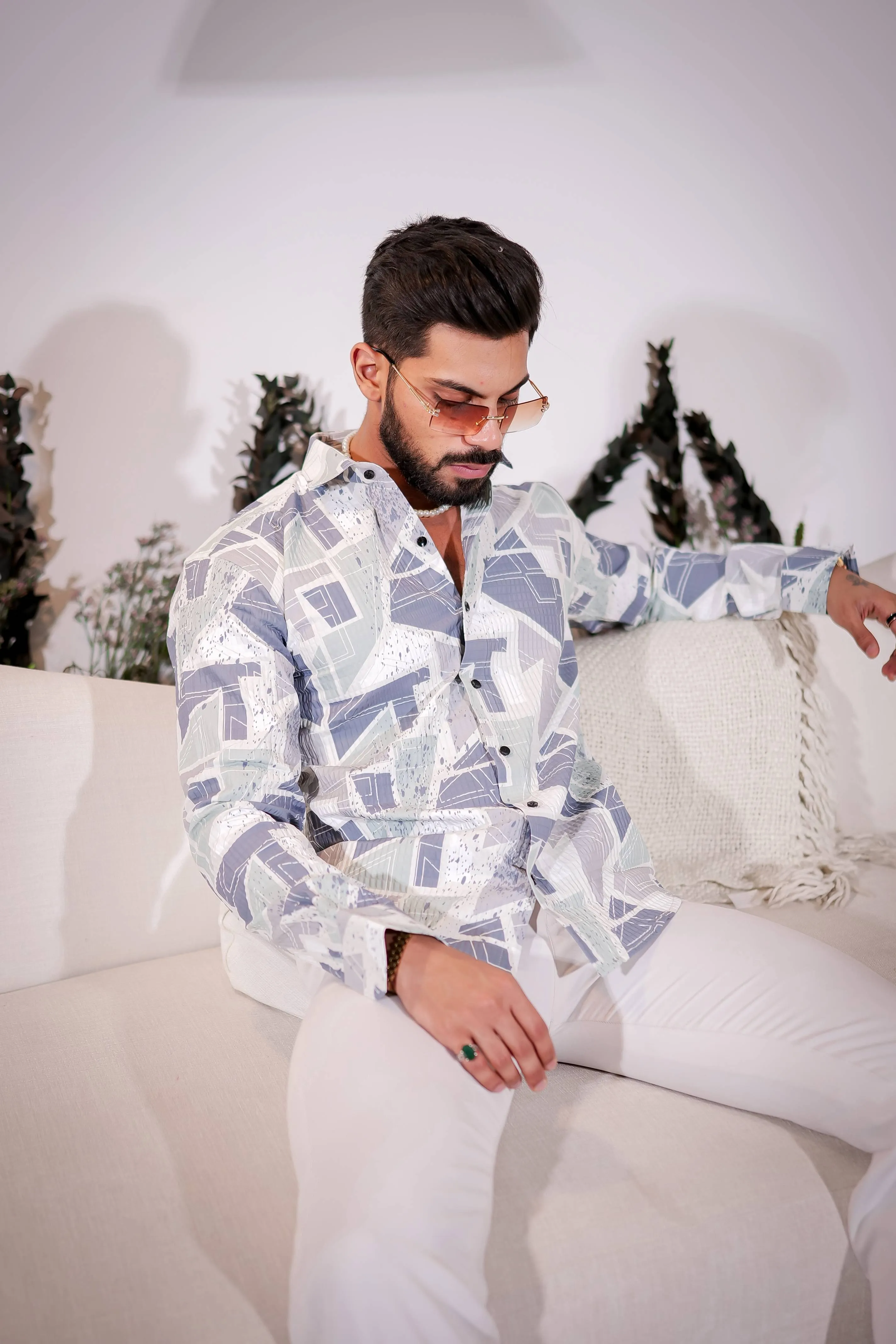 Bluish Grey Multicolor Imported Premium Shirt for Men's