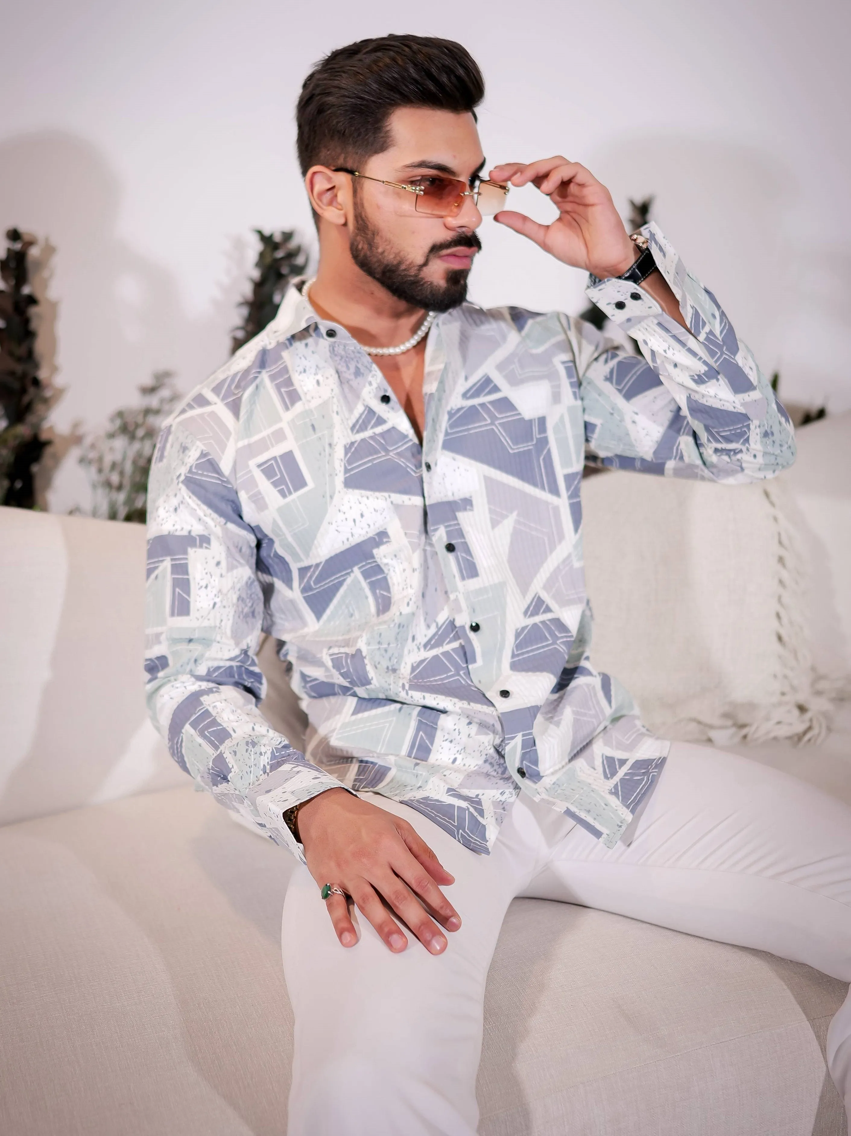 Bluish Grey Multicolor Imported Premium Shirt for Men's