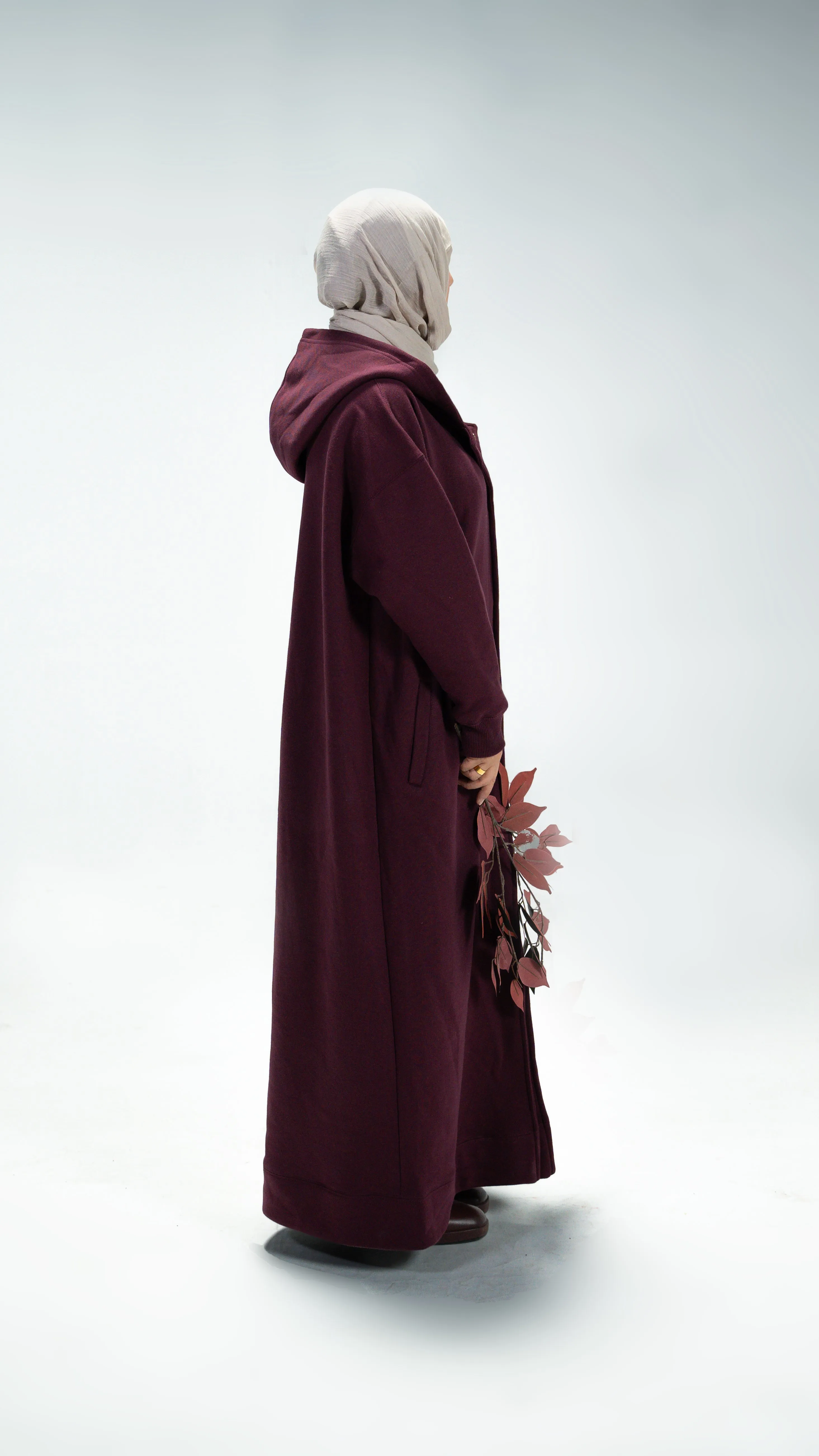 Burgundy Trench Hoodie Abaya