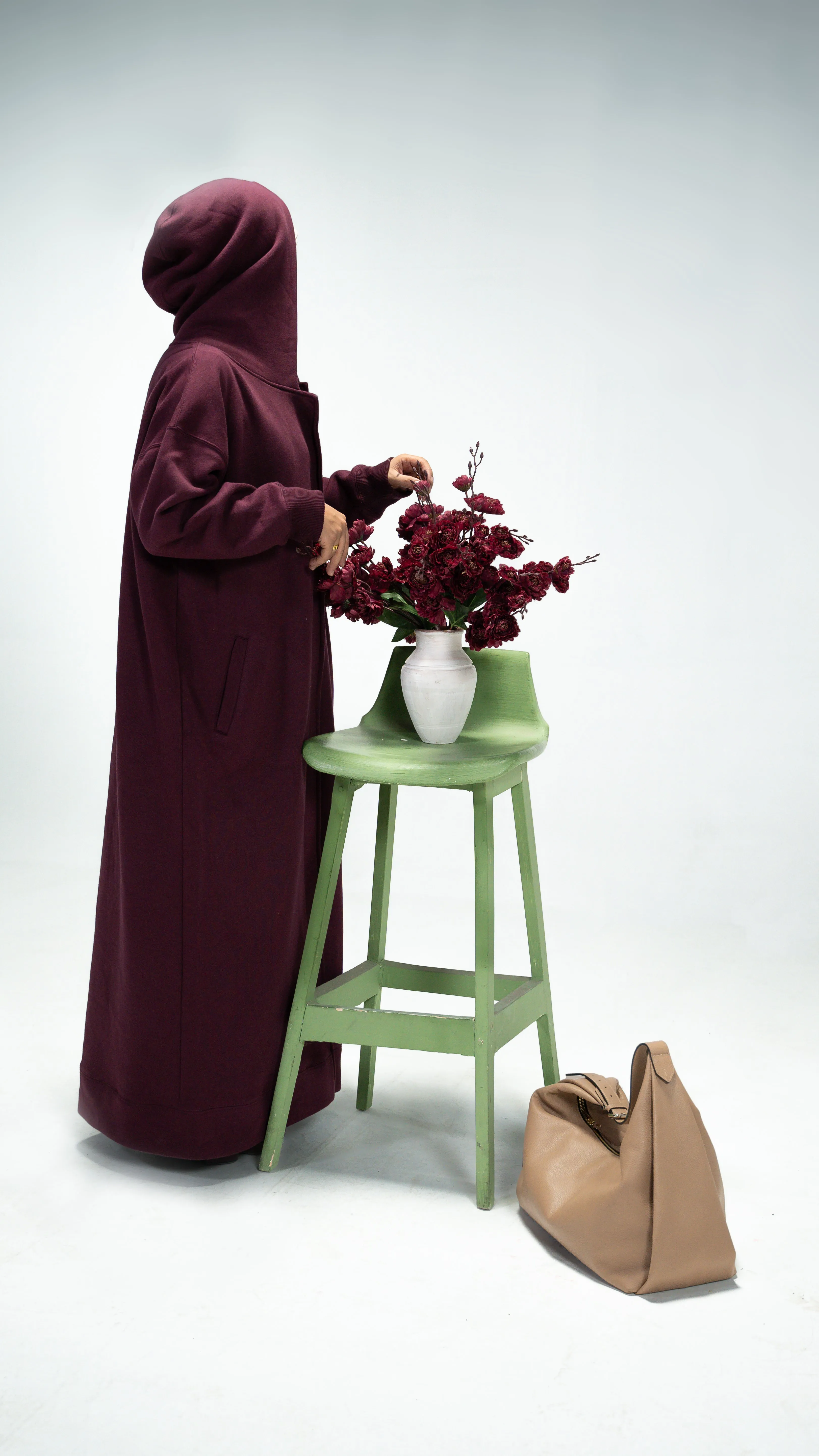 Burgundy Trench Hoodie Abaya