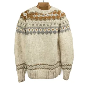 Chamula hand-knit Fair Isle crewneck sweater in Ivory wool