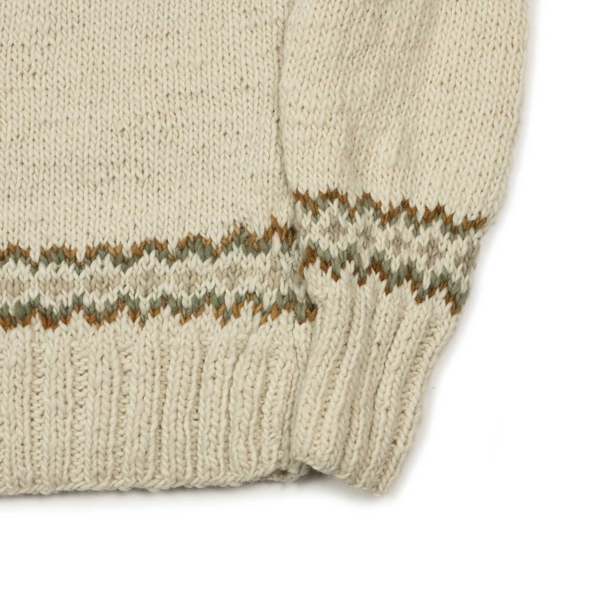 Chamula hand-knit Fair Isle crewneck sweater in Ivory wool