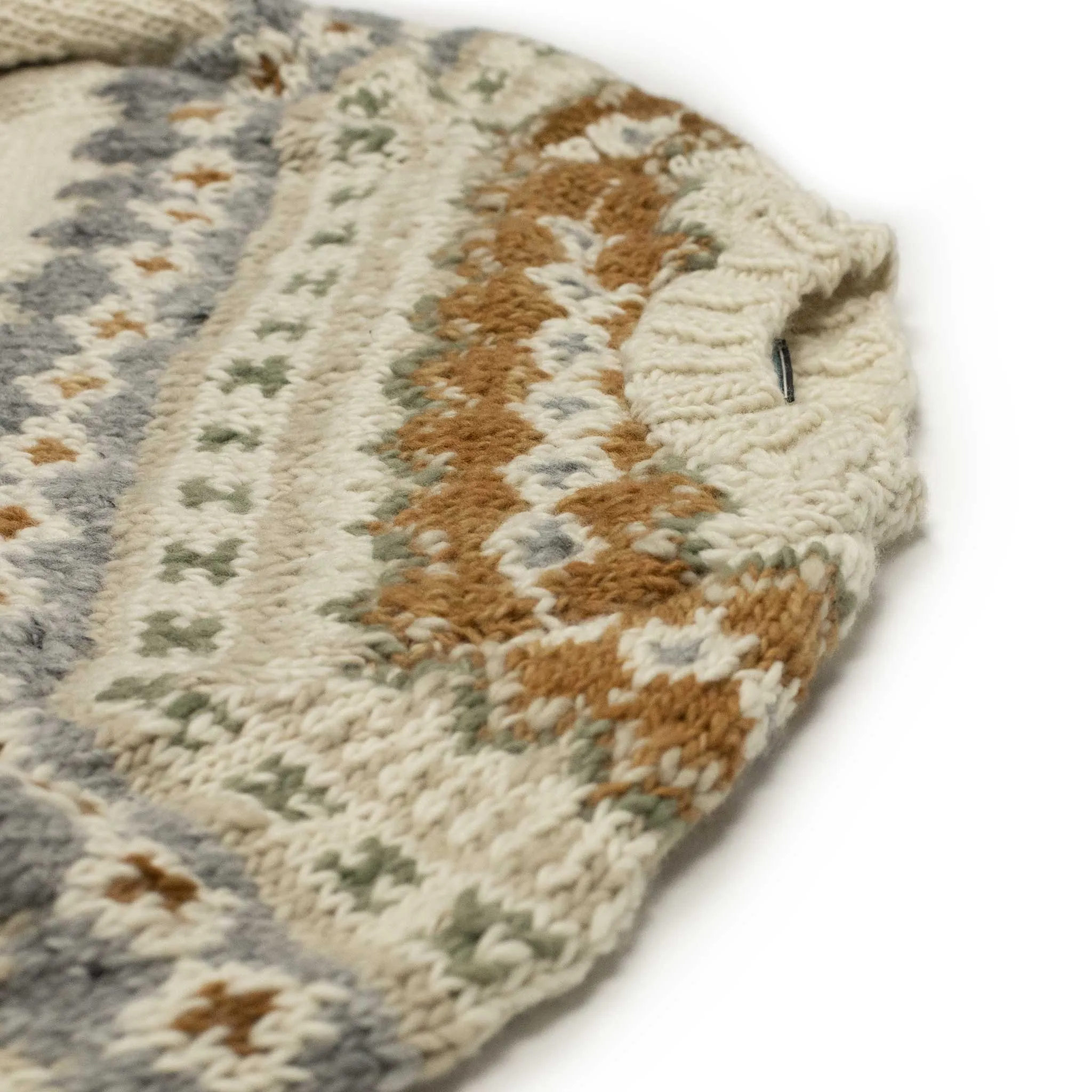 Chamula hand-knit Fair Isle crewneck sweater in Ivory wool