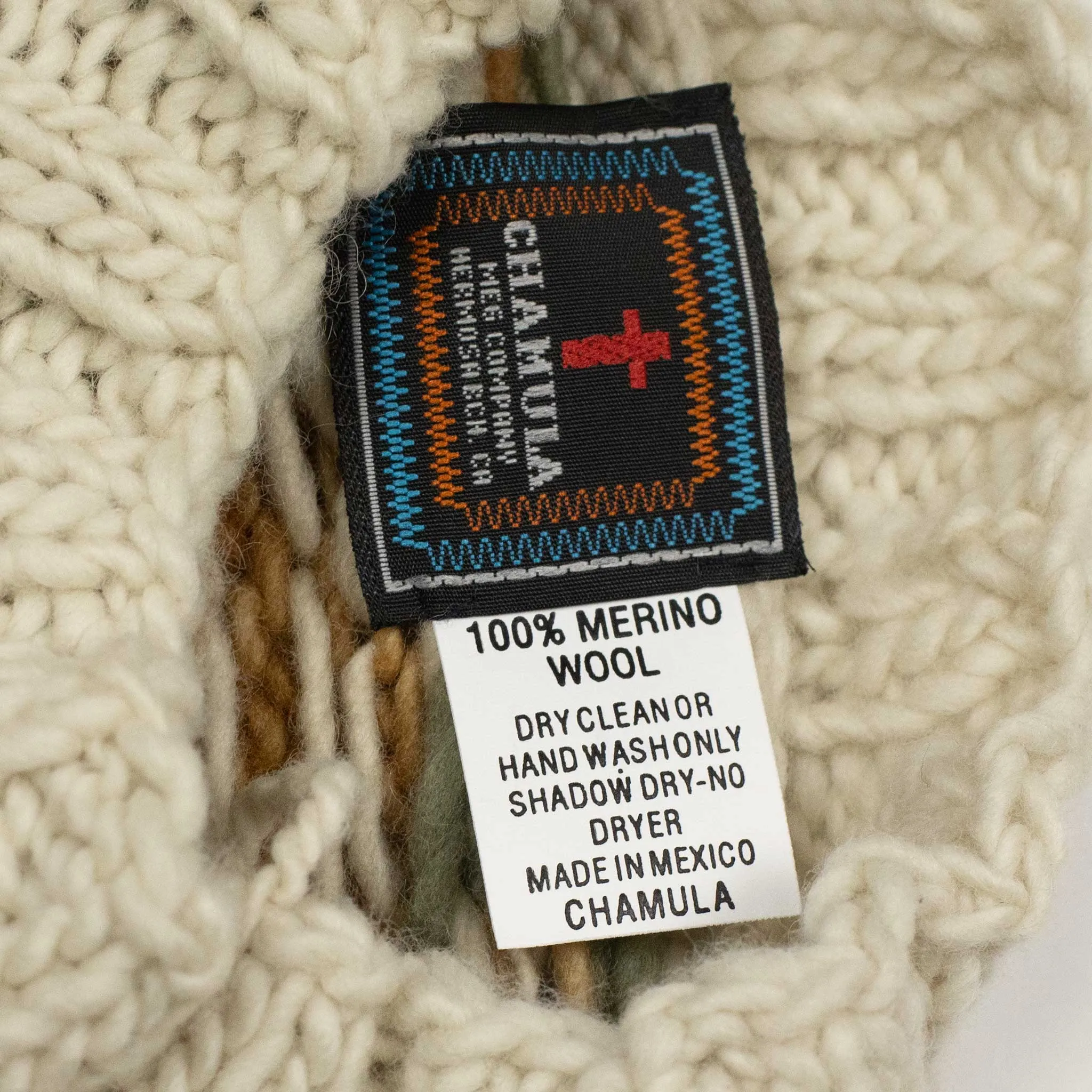 Chamula hand-knit Fair Isle crewneck sweater in Ivory wool
