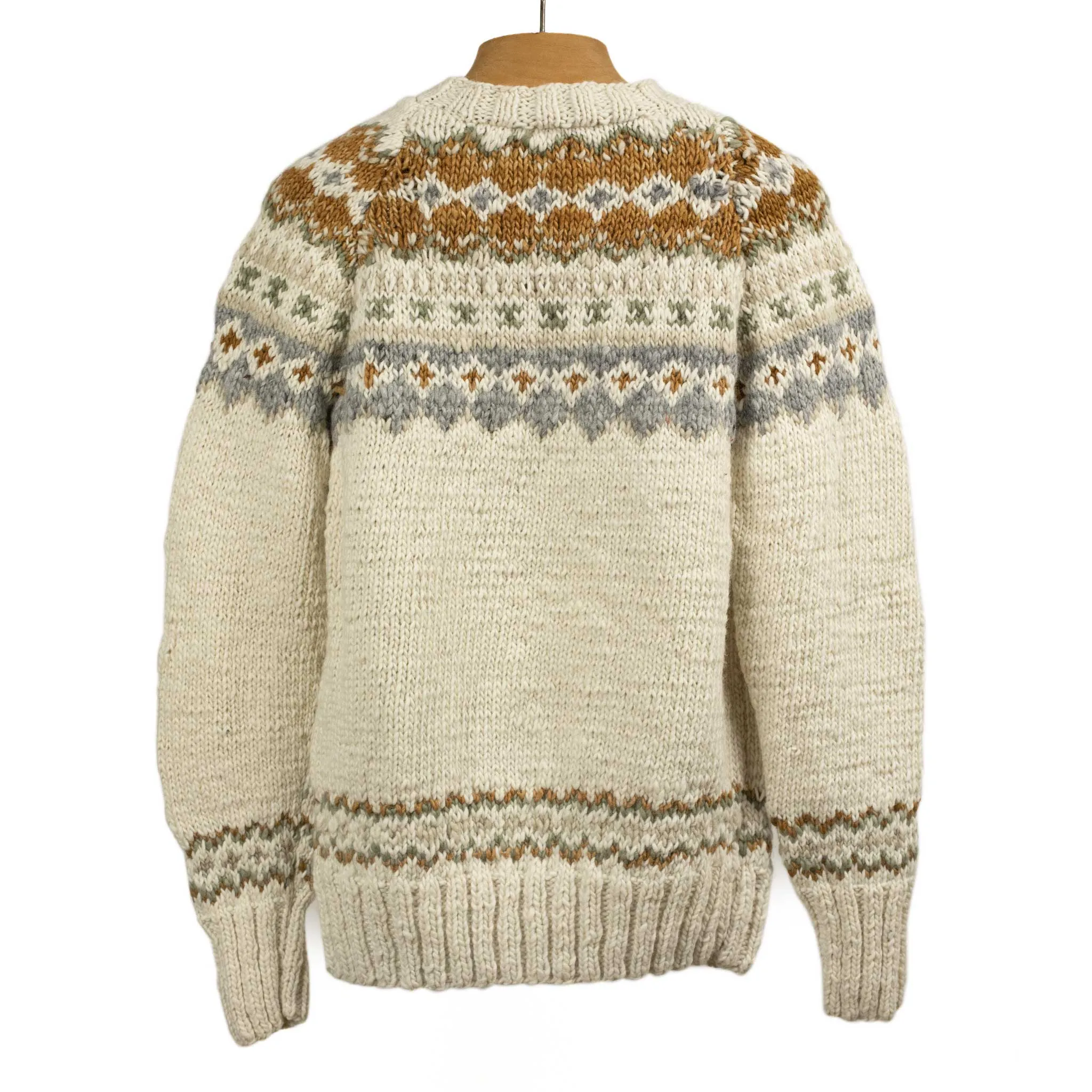 Chamula hand-knit Fair Isle crewneck sweater in Ivory wool