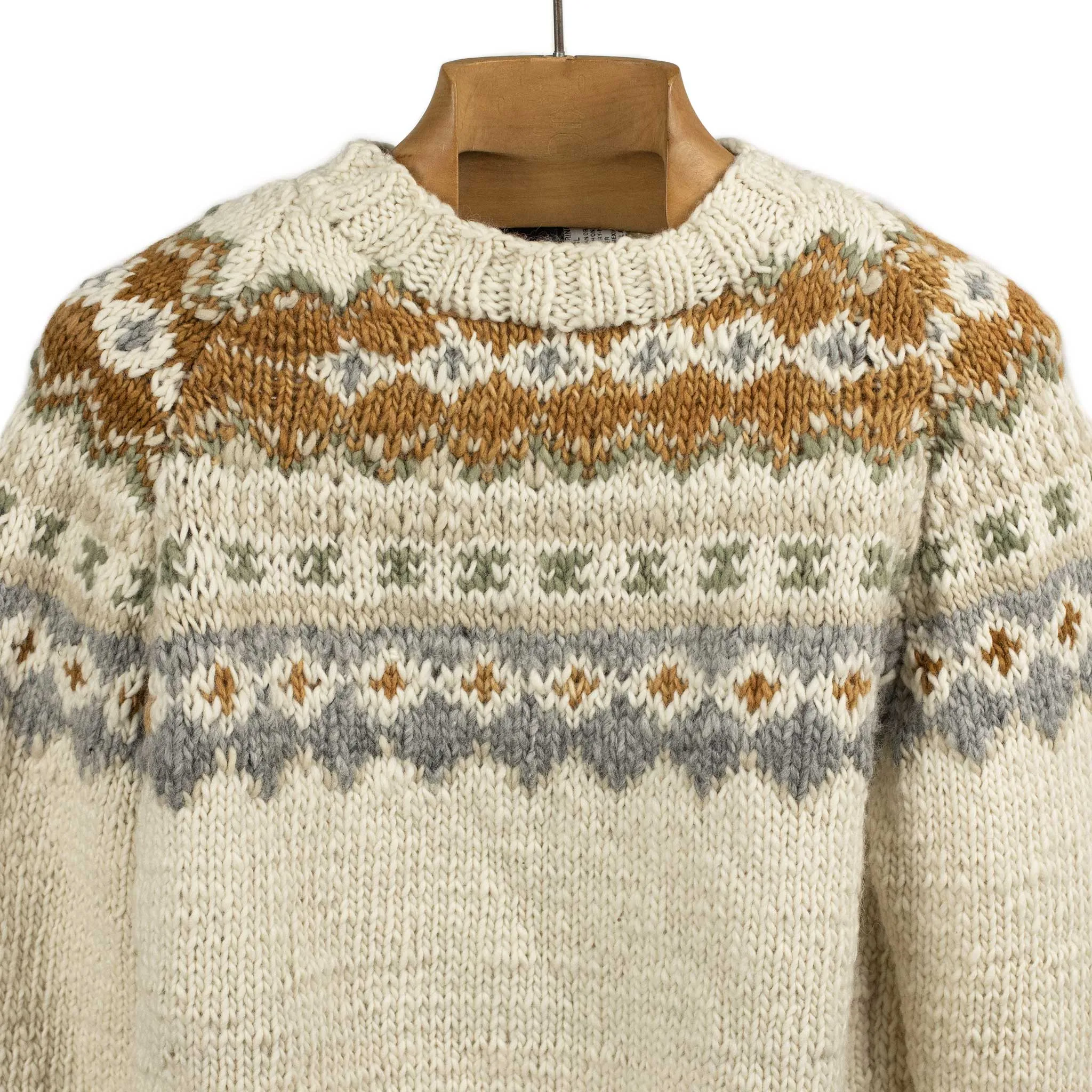 Chamula hand-knit Fair Isle crewneck sweater in Ivory wool