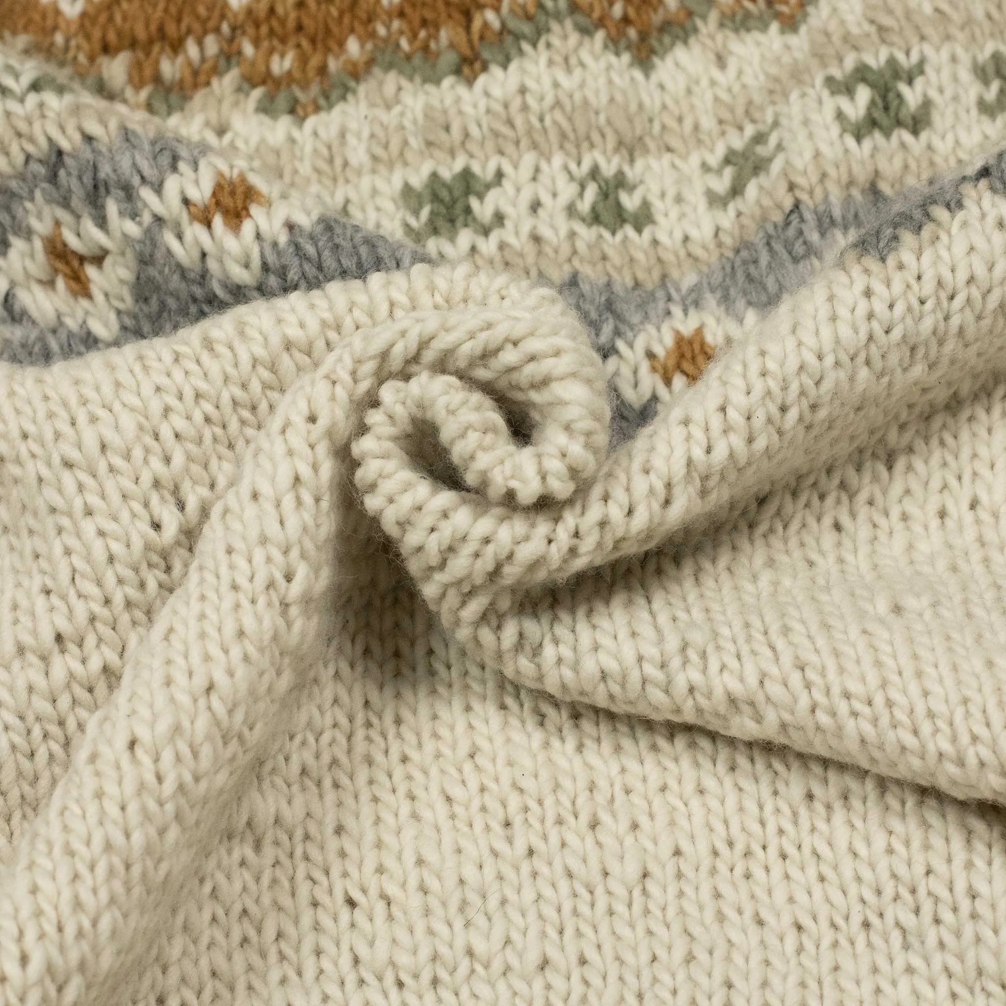 Chamula hand-knit Fair Isle crewneck sweater in Ivory wool
