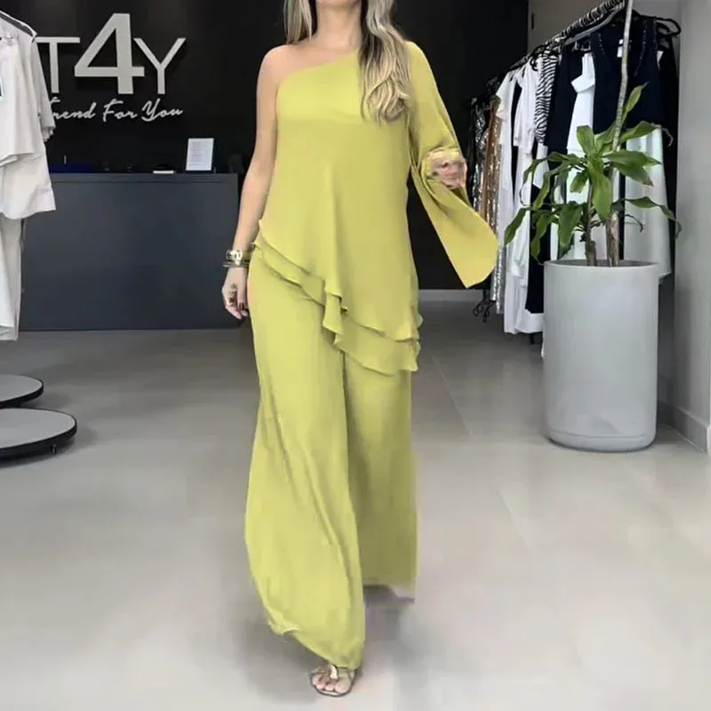 Commuting Irregular Sexy Hollow Out One Shoulder Spring Streetwear Casual Set