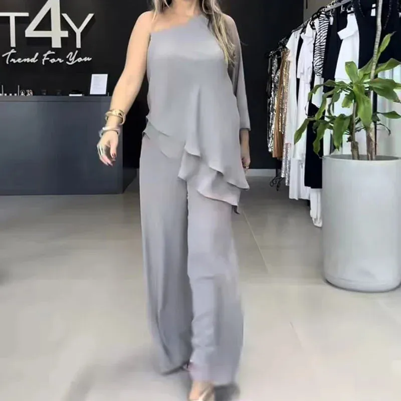 Commuting Irregular Sexy Hollow Out One Shoulder Spring Streetwear Casual Set