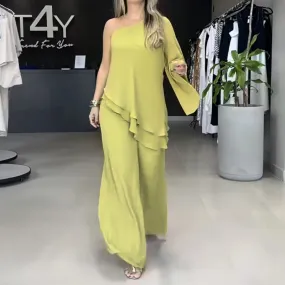 Commuting Irregular Sexy Hollow Out One Shoulder Spring Streetwear Casual Set