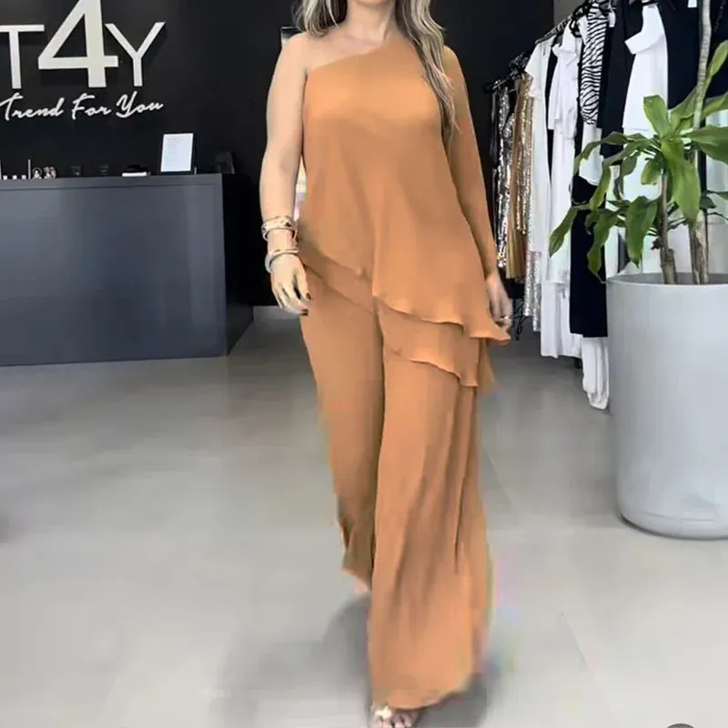 Commuting Irregular Sexy Hollow Out One Shoulder Spring Streetwear Casual Set