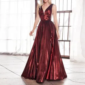 Deep V High Waist Evening Sexy Sleeveless Hollow Pleats Long Ladies Elegant Backless Split Party Fashion Dress