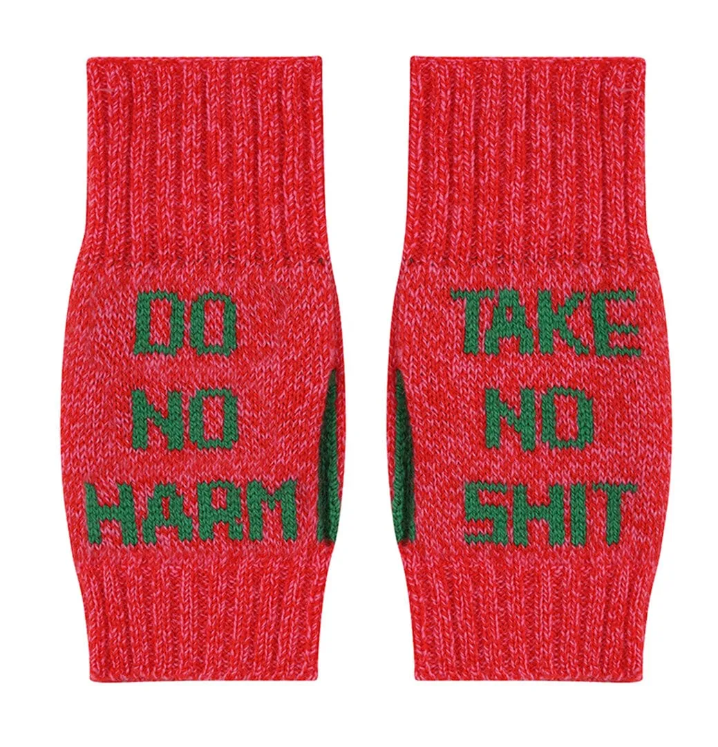 Do No Harm Take No Shit Wrist Warmers in Cerise