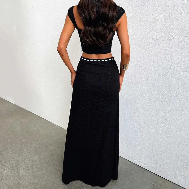 Elegant Jacquard Fashion Contrasting Color Slim Summer New Set