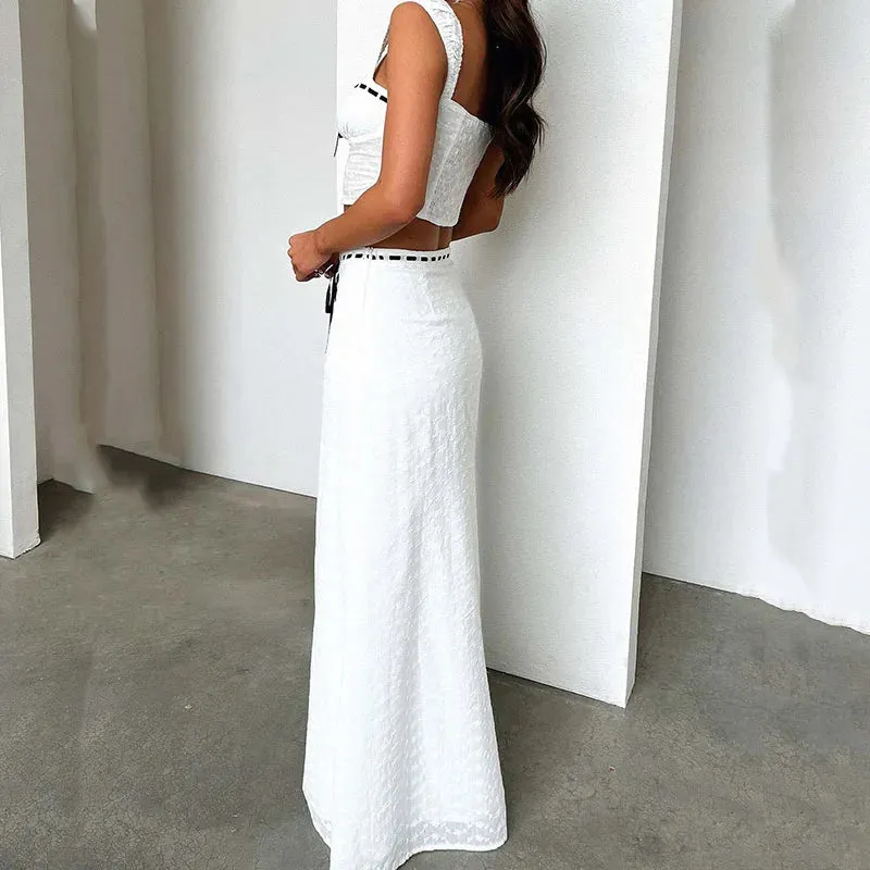 Elegant Jacquard Fashion Contrasting Color Slim Summer New Set