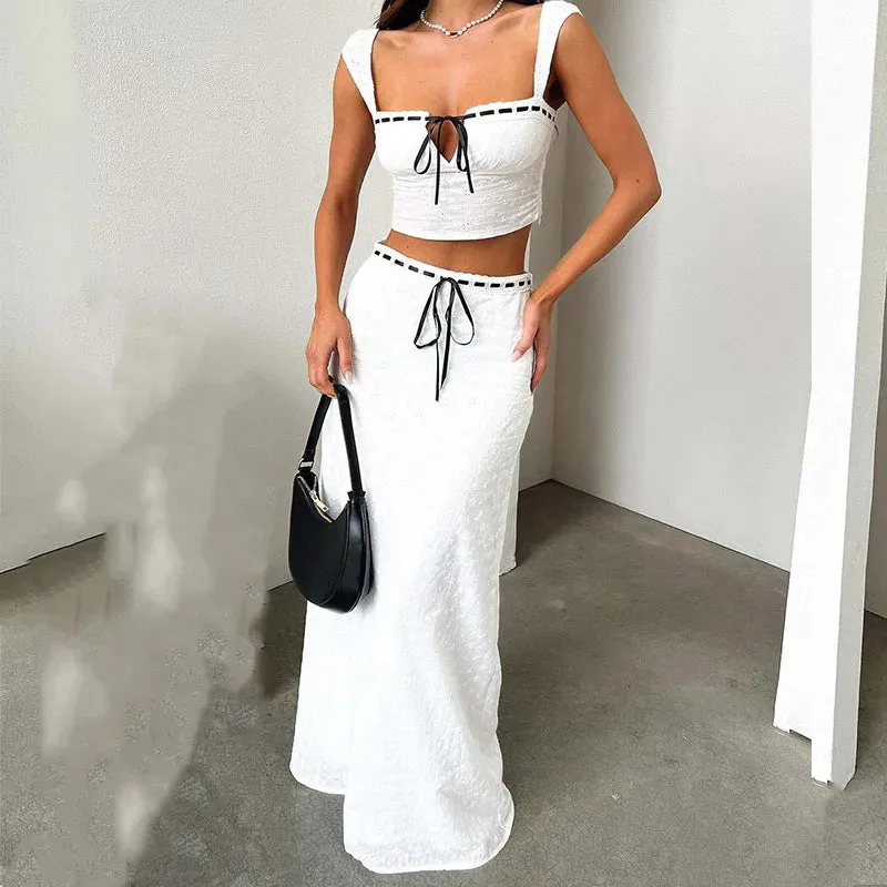 Elegant Jacquard Fashion Contrasting Color Slim Summer New Set