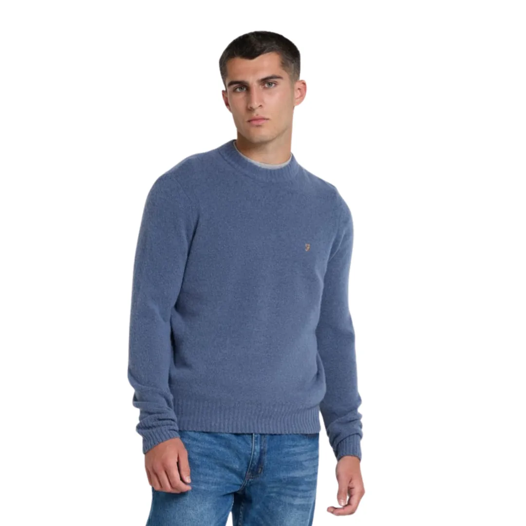 Farah Mens Ludlow Crew LS Jumper Steel Blue