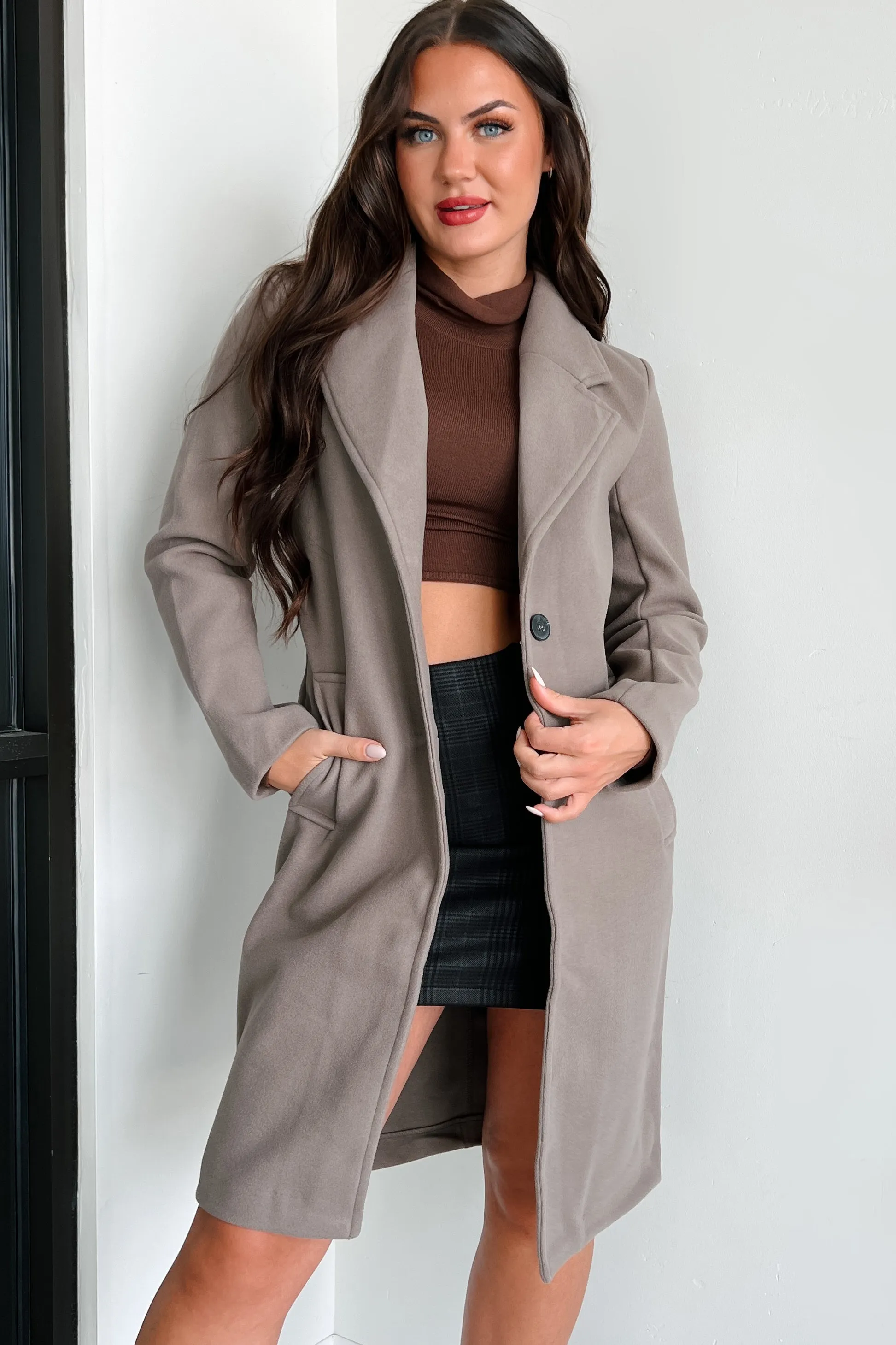 Fashionable For Fall Brushed Fleece Trench Coat (Greystone)