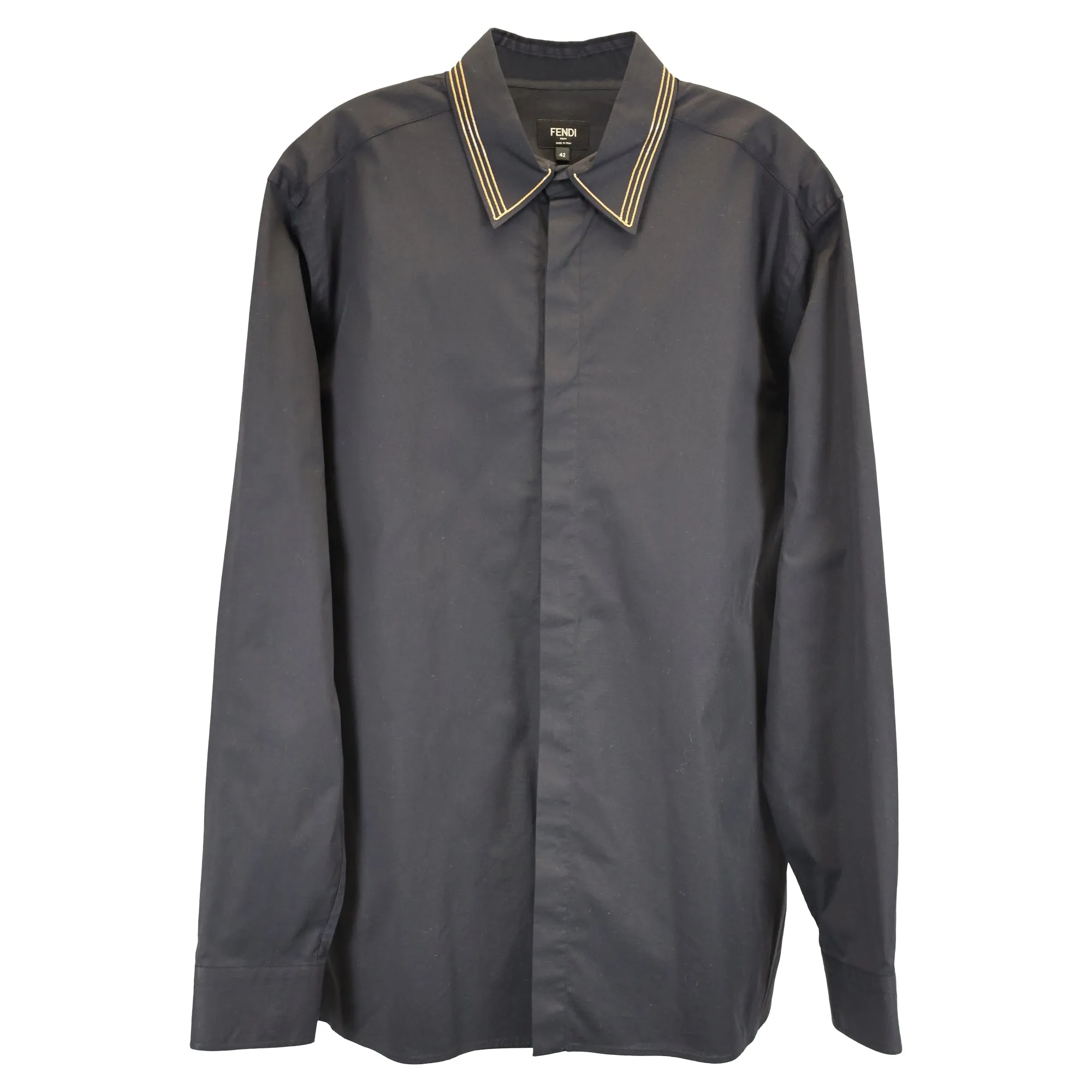 Fendi Italian-Style Collar Shirt In Black Cotton