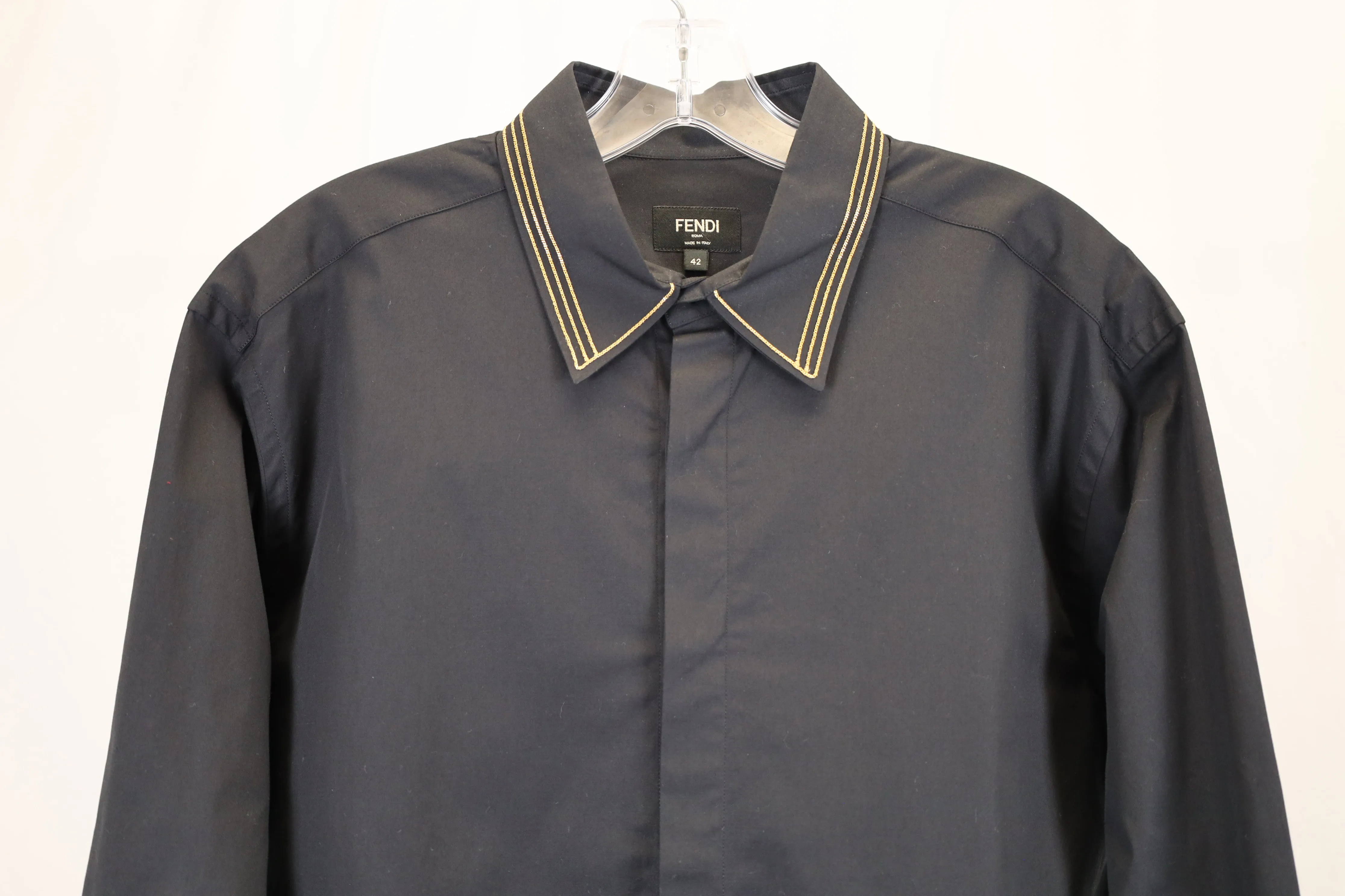 Fendi Italian-Style Collar Shirt In Black Cotton