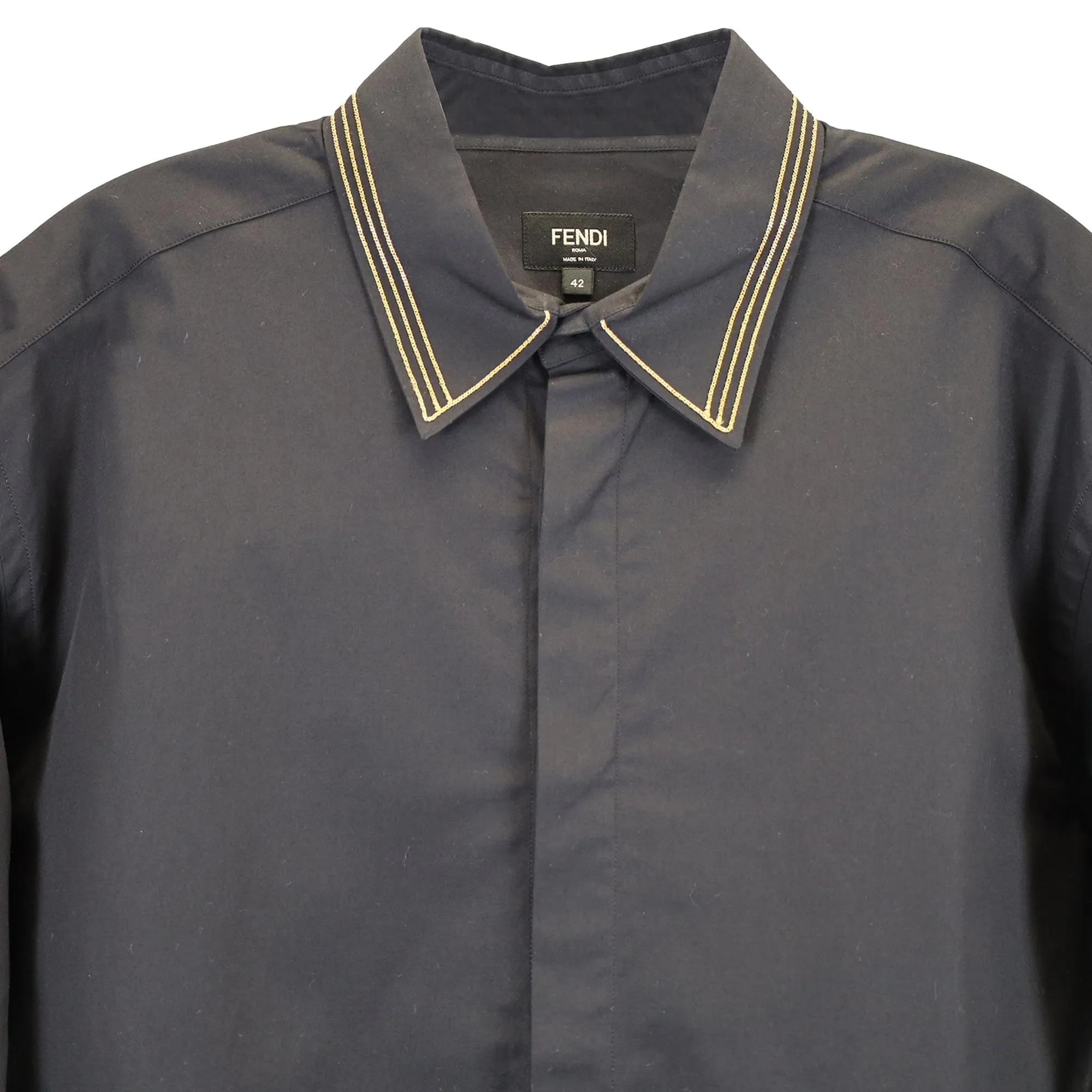 Fendi Italian-Style Collar Shirt In Black Cotton
