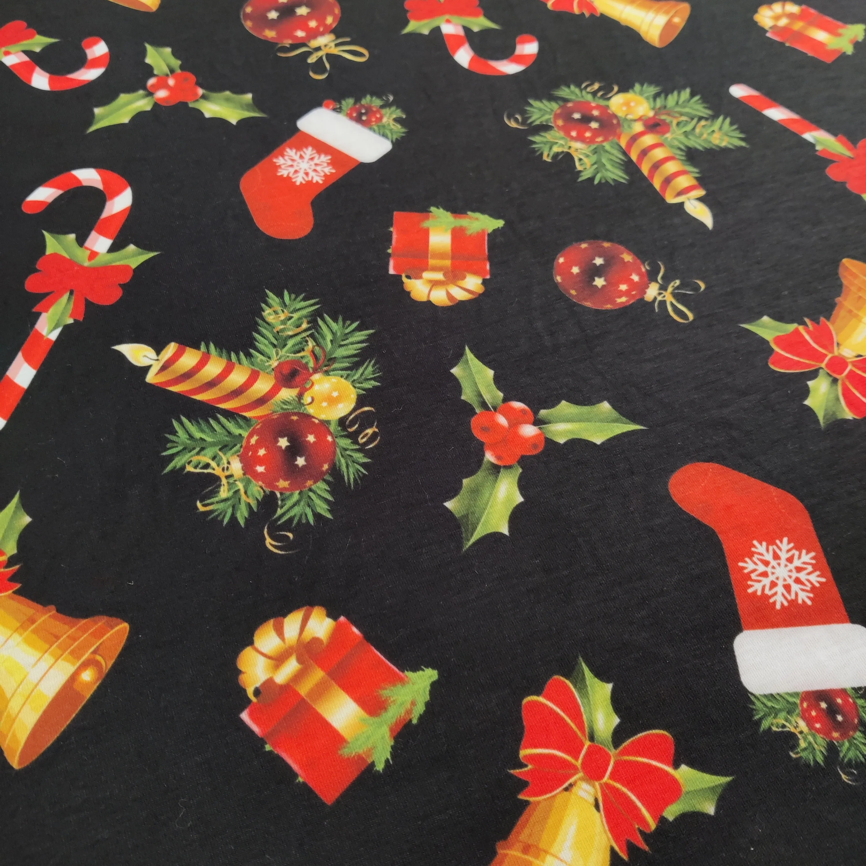 FS696 Candy Stick Spun Polyester Jersey Knit Stretch Fabric Black