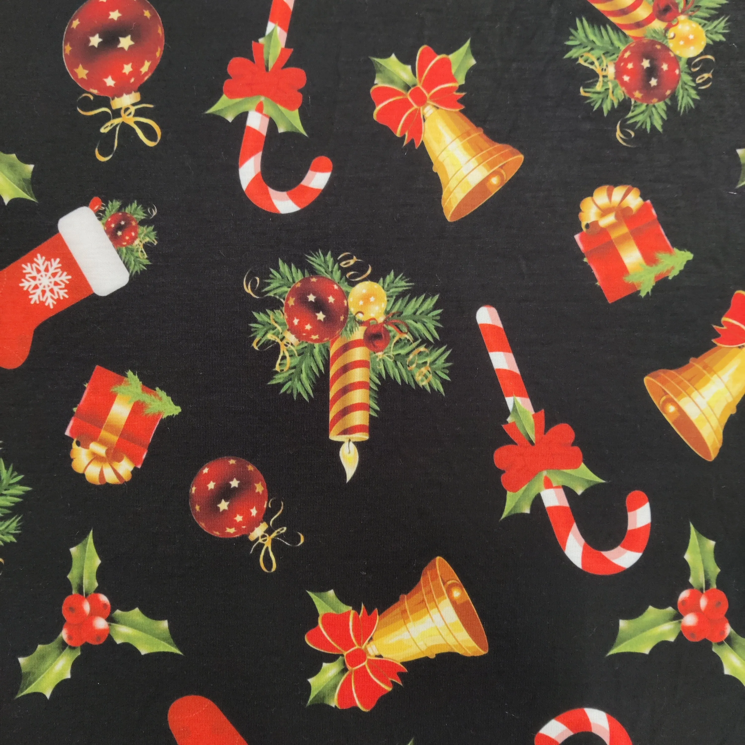 FS696 Candy Stick Spun Polyester Jersey Knit Stretch Fabric Black