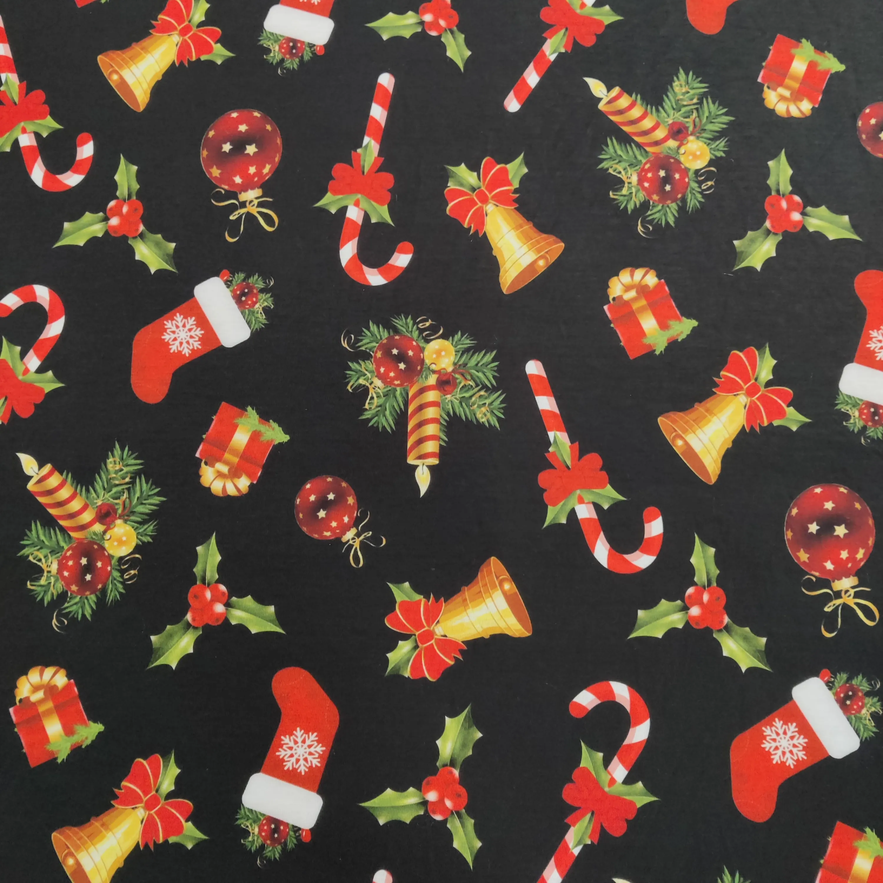 FS696 Candy Stick Spun Polyester Jersey Knit Stretch Fabric Black