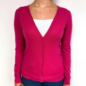 Fuchsia Pink Elbow Patch Cashmere V-Neck Cardigan Small