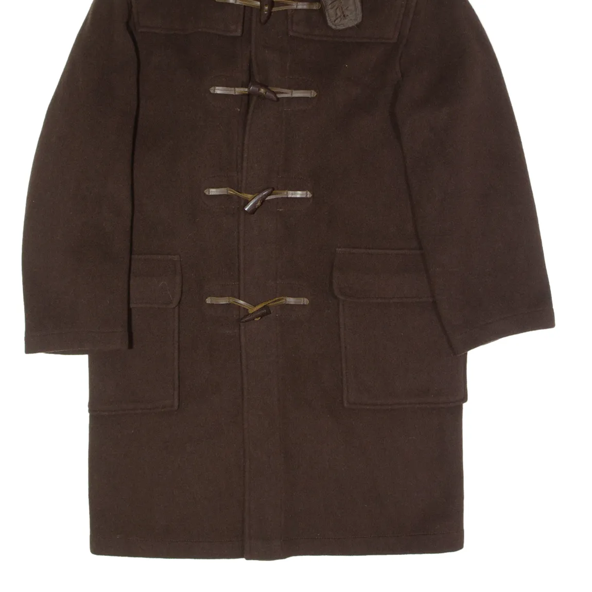 GLOVERALL Mens Duffle Coat Brown Wool Hooded S