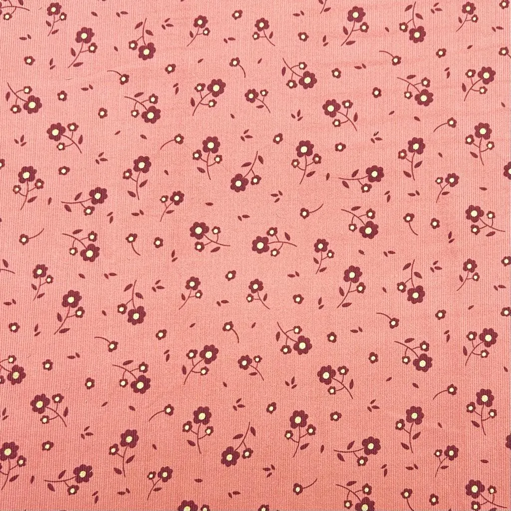 Gold Foil Flowers on Pink Needlecord Fabric