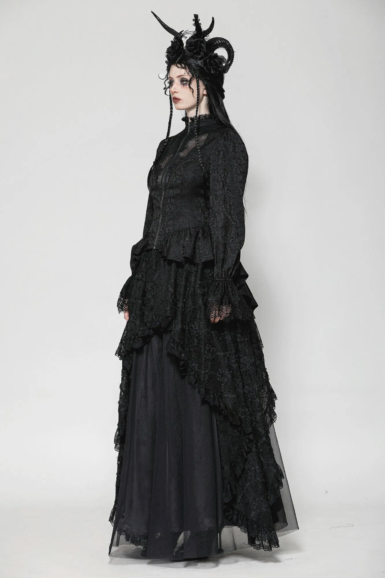 Gothic Hollow Pattern Sheer Tailcoat JW271