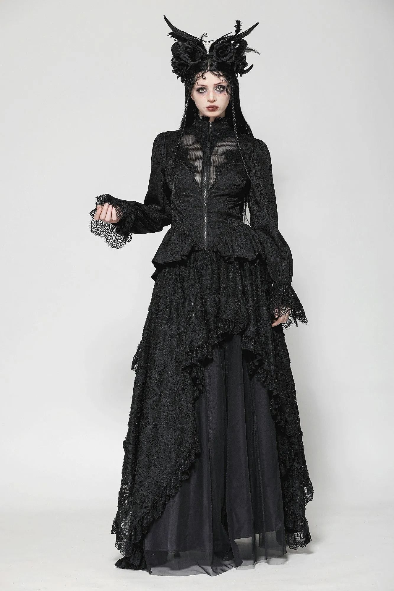 Gothic Hollow Pattern Sheer Tailcoat JW271