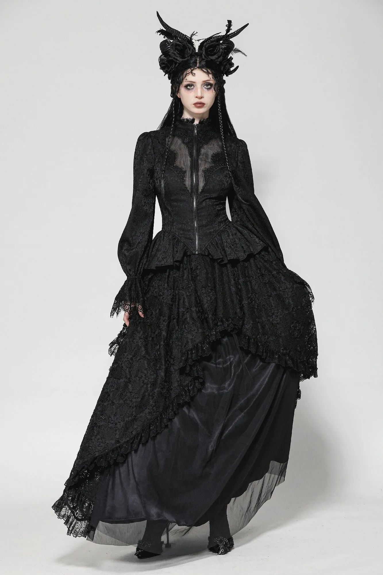 Gothic Hollow Pattern Sheer Tailcoat JW271