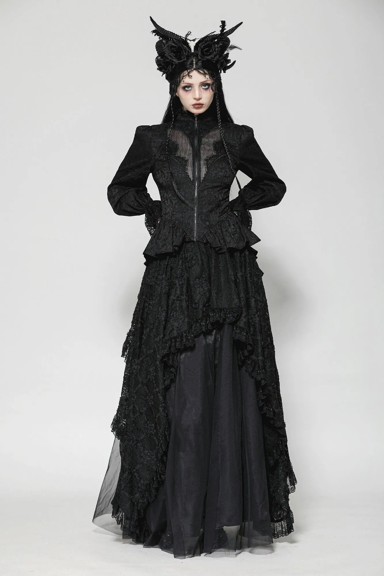 Gothic Hollow Pattern Sheer Tailcoat JW271