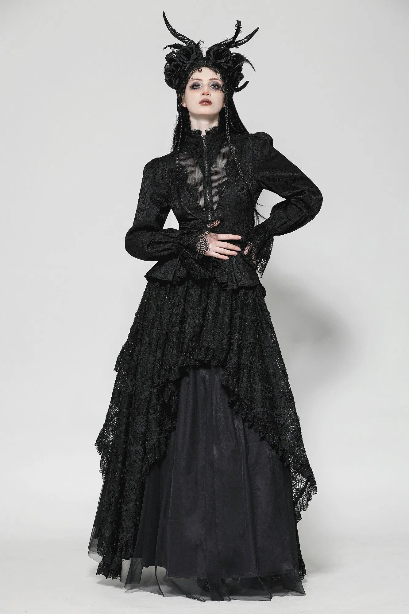 Gothic Hollow Pattern Sheer Tailcoat JW271