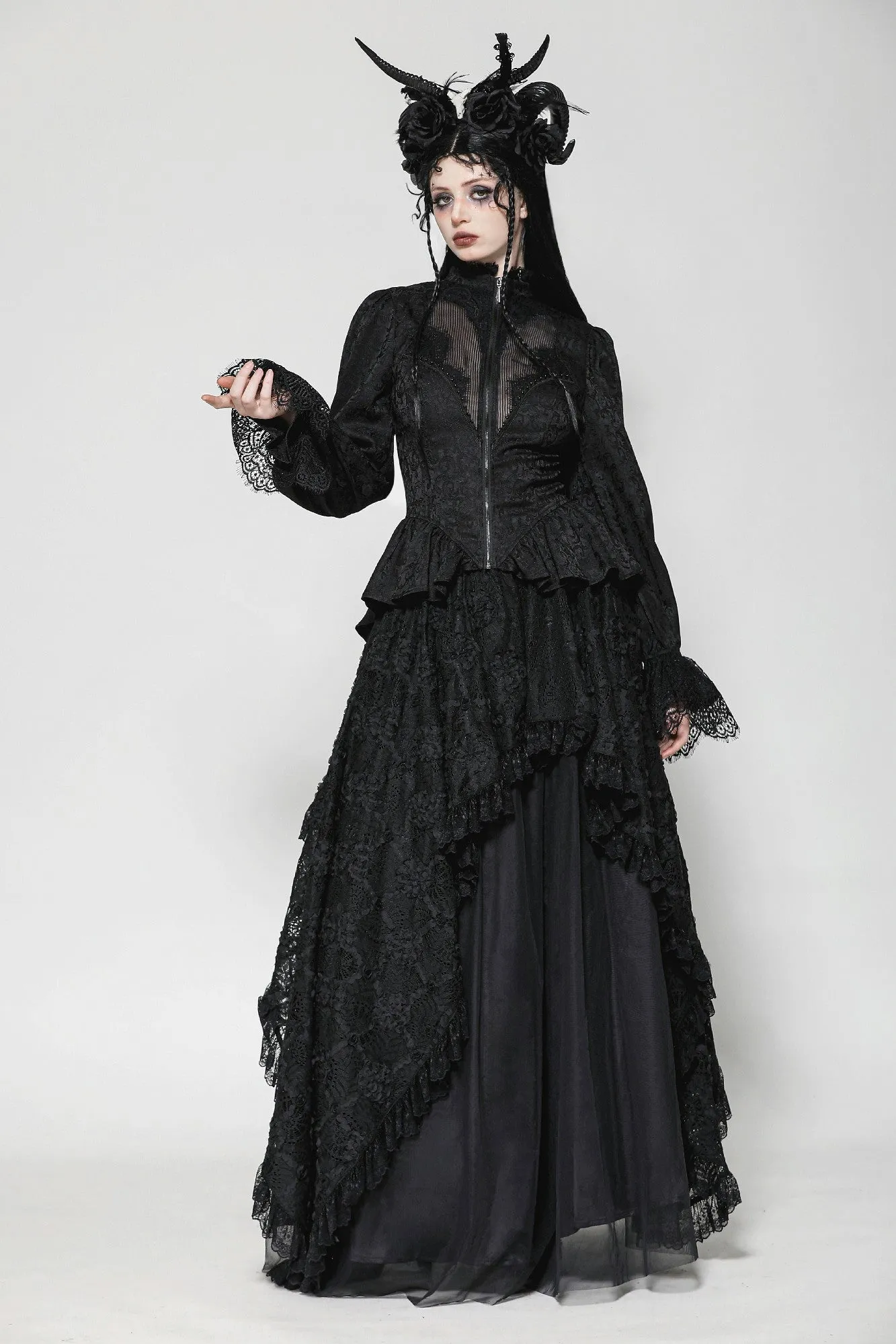Gothic Hollow Pattern Sheer Tailcoat JW271