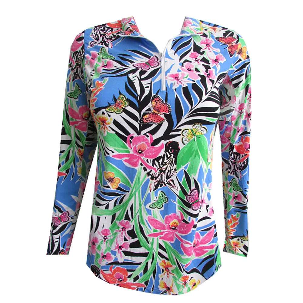 Gottex Zip Mock Lifestyle Womens Long Sleeve Sun Shirt